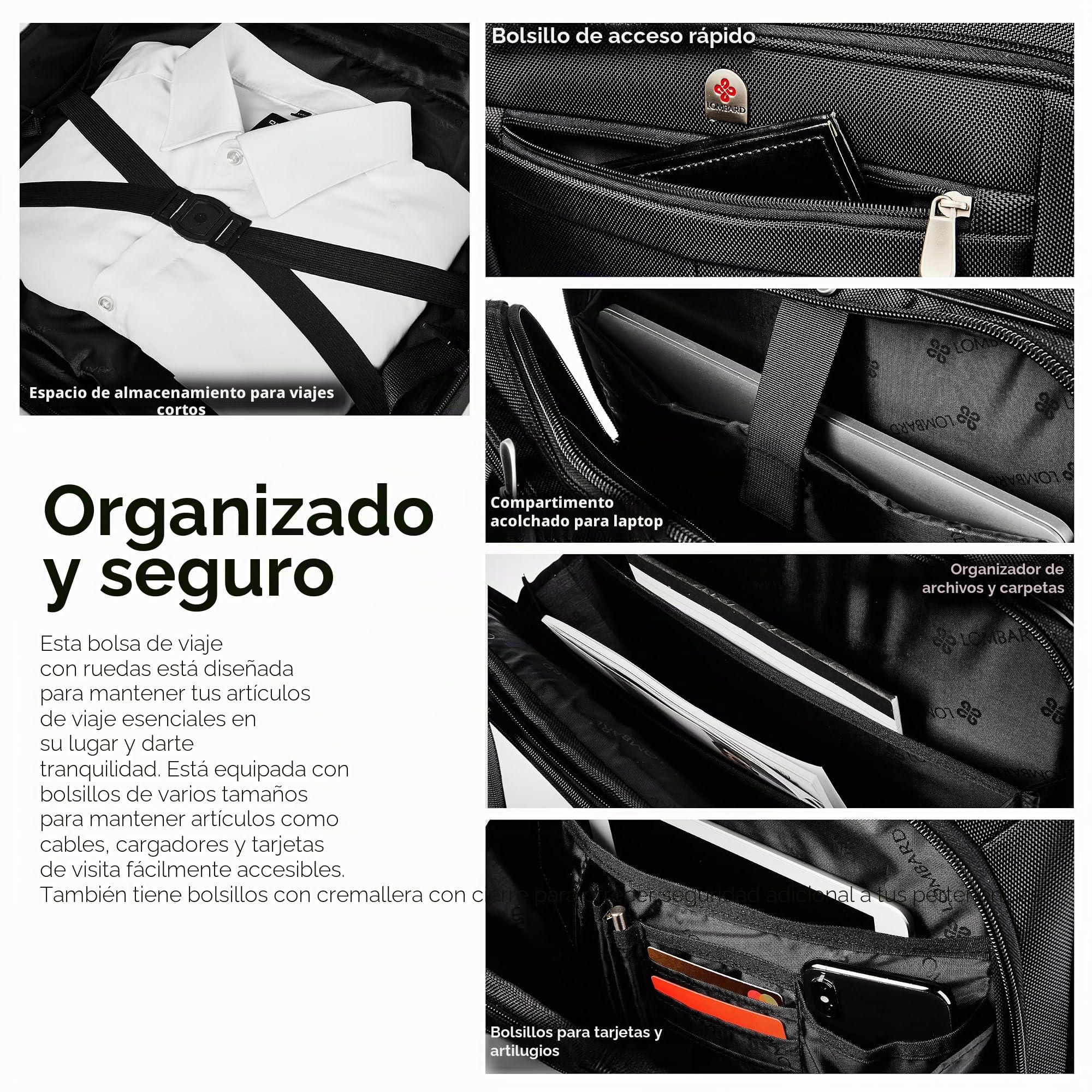 Lombard Maletín Ejecutivo de Estilo piloto con Ruedas - para portátiles de 15" y 17"