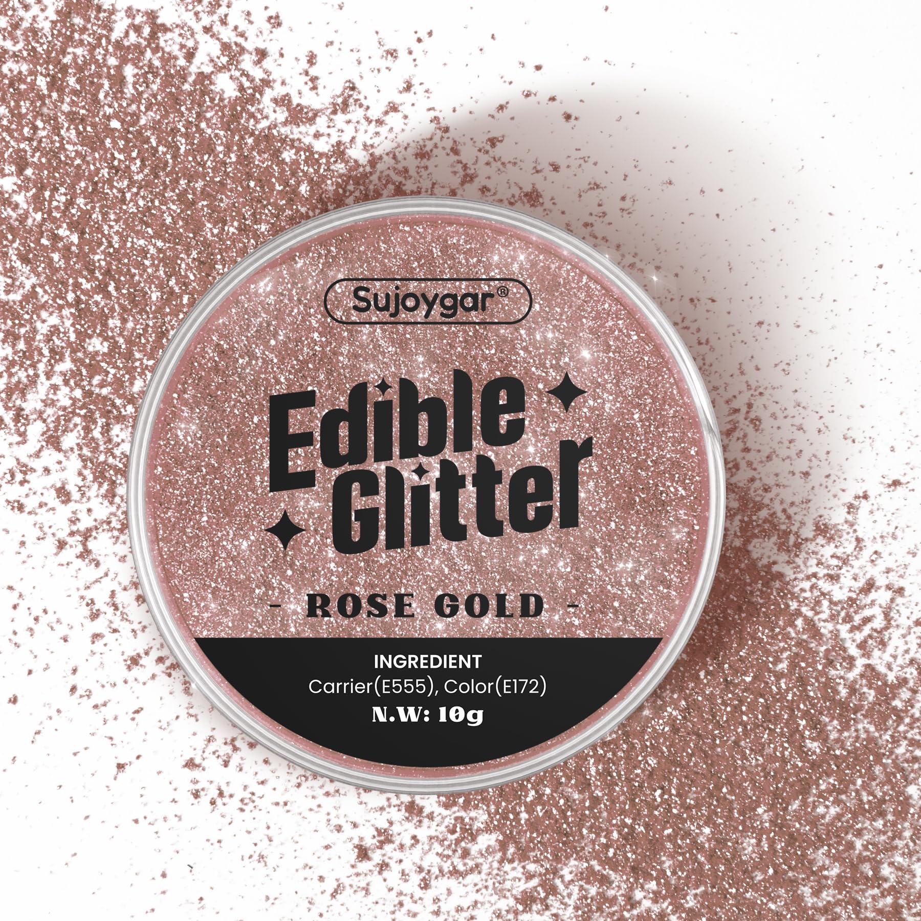 (10g) Rose Gold Edible Glitter for Cocktails, Drinks, Cakes - Girls Pink Luster Dust Edible Bulk - 100% Food Safe Cake Glitter Dust Edible - Valentines Food Decoration Wedding Party - No Taste