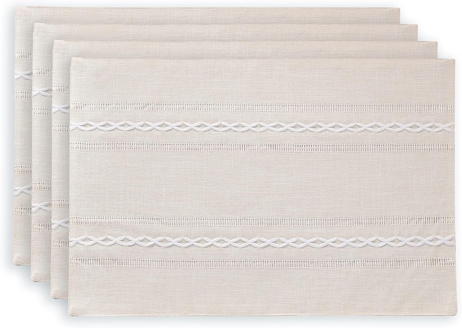 Wracra Cotton Linen Placemats, 14 x 19 Inch Set of 4 Fete Placemats Rustic Hemstitch
