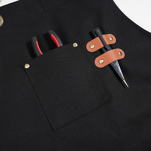 Miniatura 5 de Delantales de chef para hombre, delantal de lona con bolsillos grandes y correa ajustable para el cuello para cocinar, barbacoa, jardinería