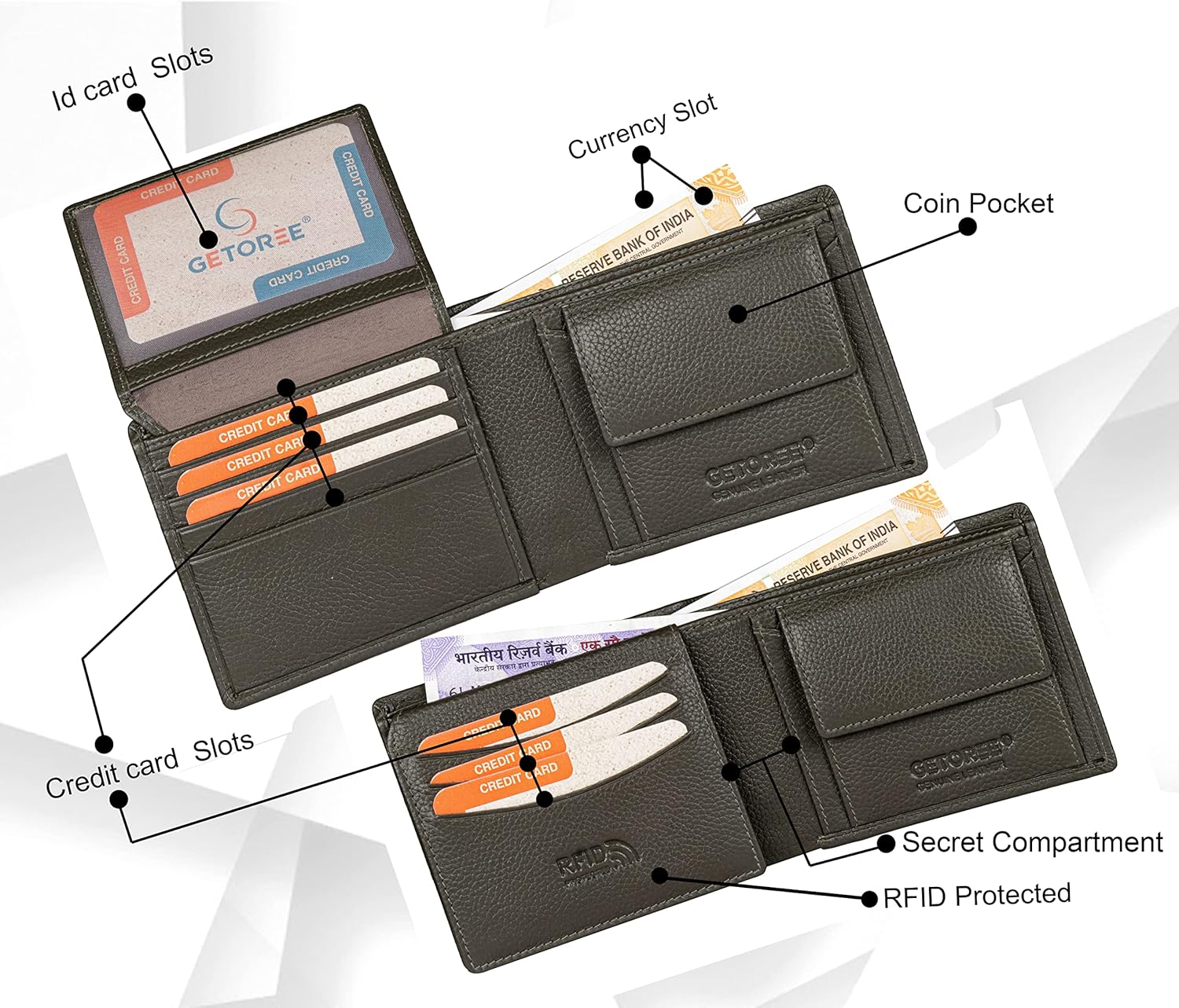 Florence RFID Blocking Leather Men's Wallet, GREEN, Two Fold Wallet