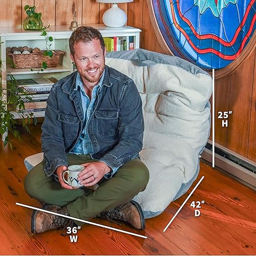 Miniatura 3 de Big Joe Roma Puf, Sherpa de avena y grafito, gamuza vegana, 3 pies