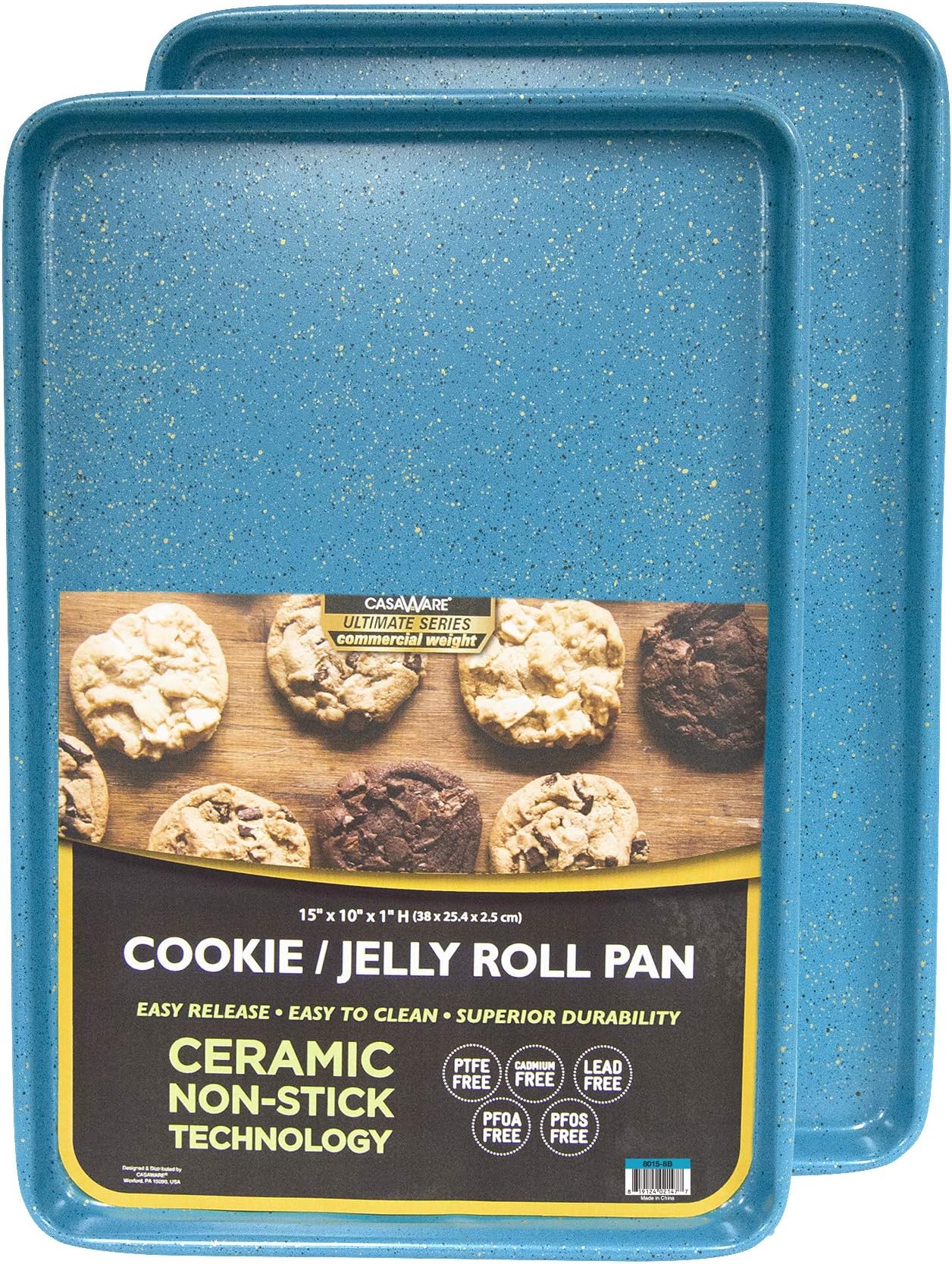 2pc Ultimate Commercial Weight 15 x 10 x 1-Inch Cookie Sheet Set (Blue Granite)
