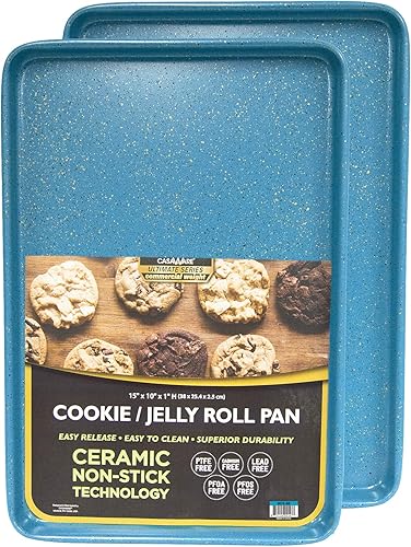 Miniatura 1 de casaWare Juego de 2 hojas de galletas de peso comercial definitivo de 15 x 10 x 1 pulgadas (granito azul)