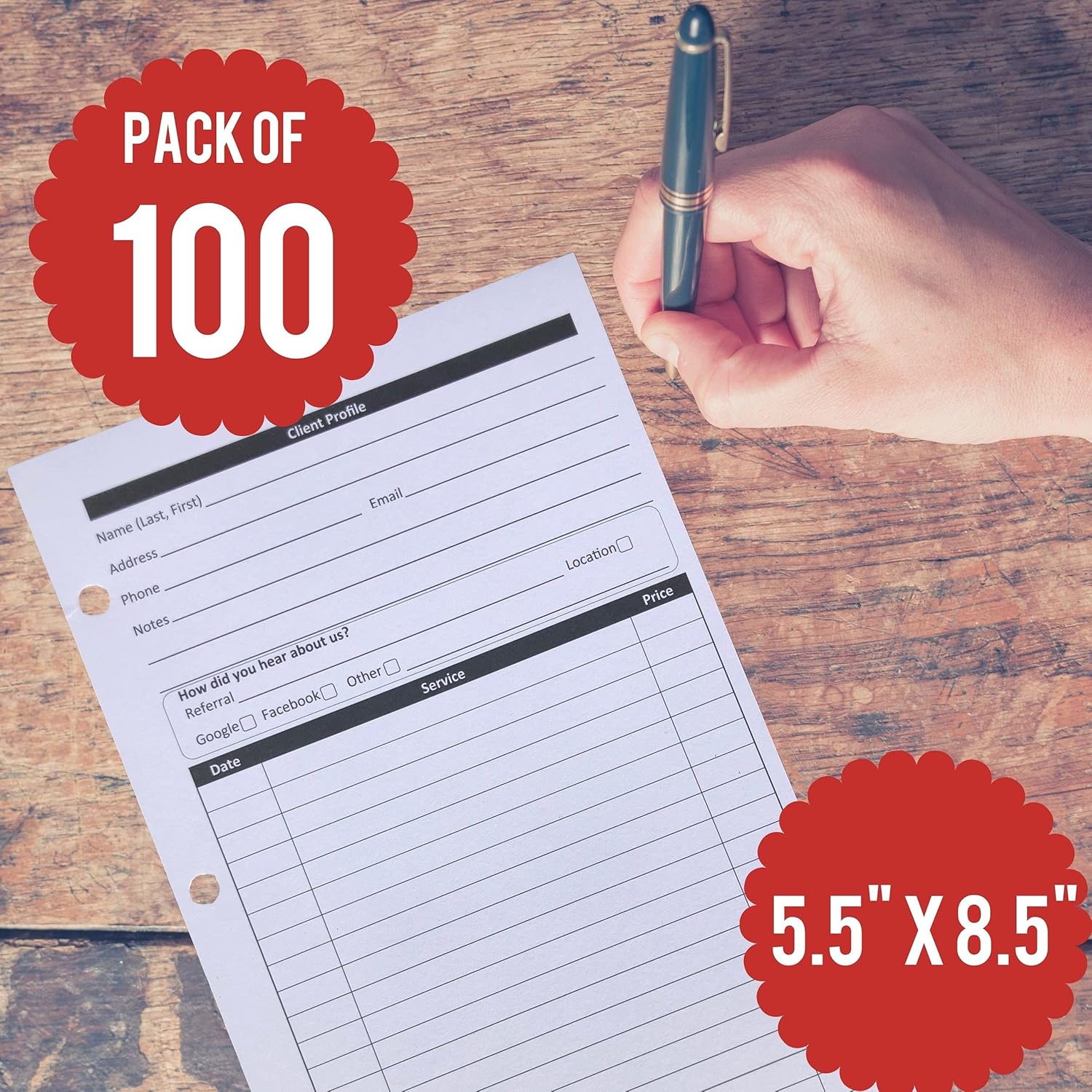 A5 Planner Inserts - Small Business Client Profile Binder Cards, 100 Pack, 5.5 x 8.5 Inches - A5 Binder Inserts for Client Record Book, Log Book, Customer information Profile Cards