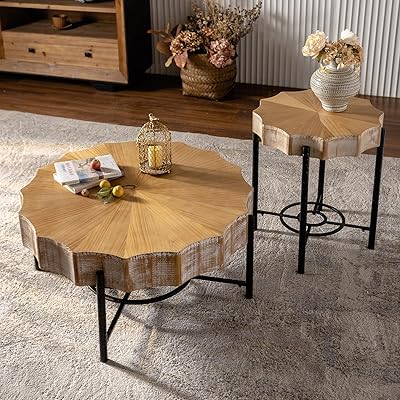 Amazon.com: COZAYH 2-Piece Modern Farmhouse Living Room Coffee Table ...