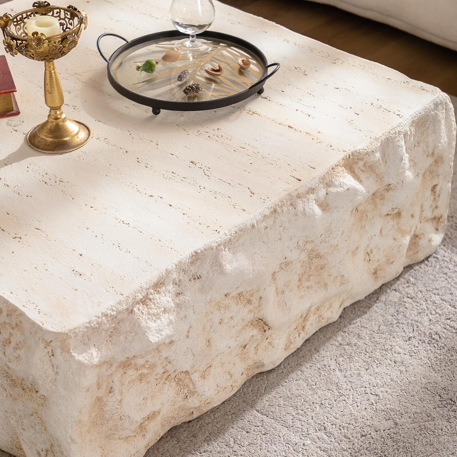 35.43" MgO Square Centre Coffee Table Vintage Faux Stone Sofa Pre-Modern Coffee Tables for Living Room Office Apartment,Amber Amber-b ⌀35.43"