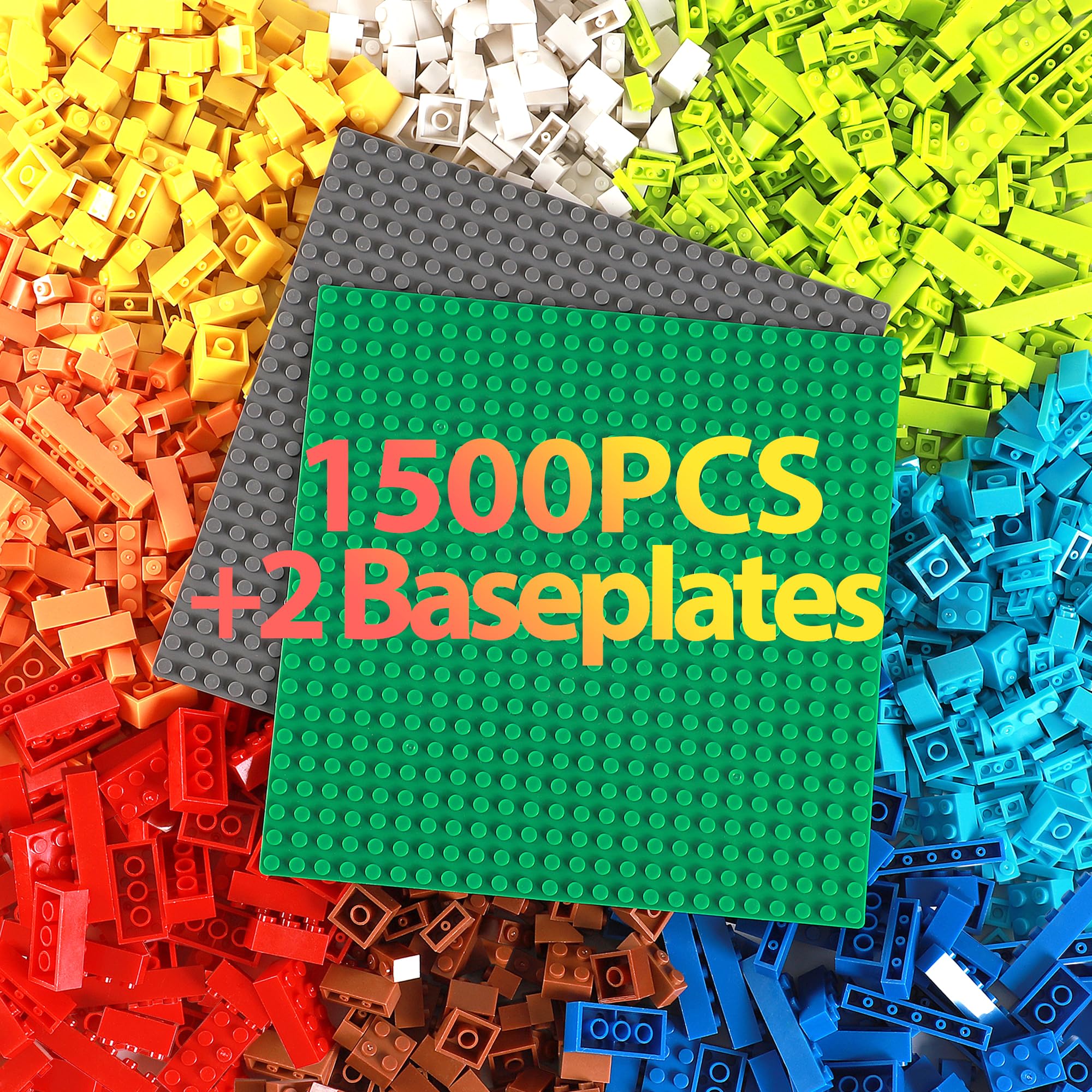 1500PCS Building Bricks with 2 Baseplates, Classic Building Block