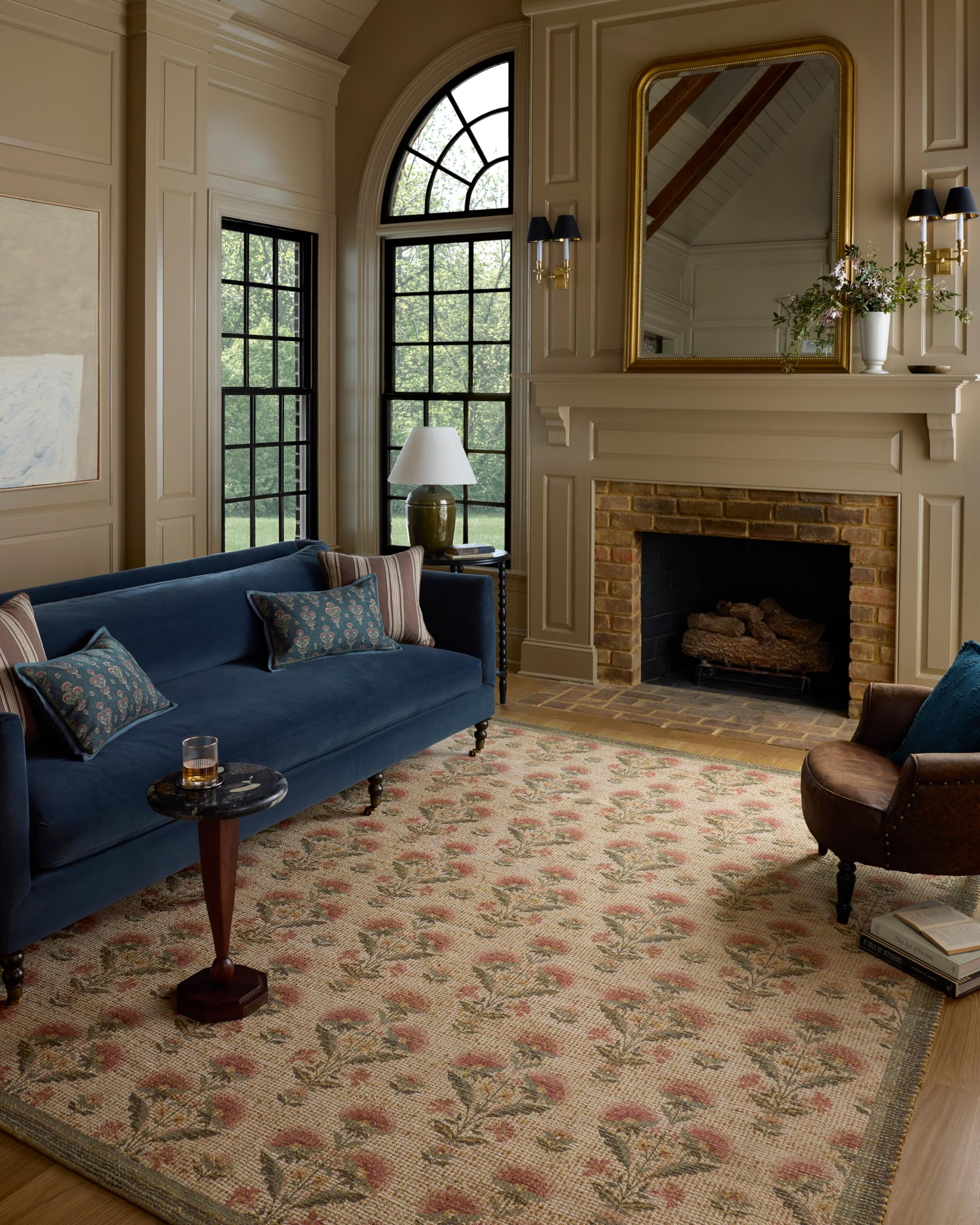 Loloi Chris Loves Julia Rue Collection RUE-01 Sage/Blush 5'-0" x 7'-6" Area Rug Jute Neutral Floral Living Room Bedroom Rug