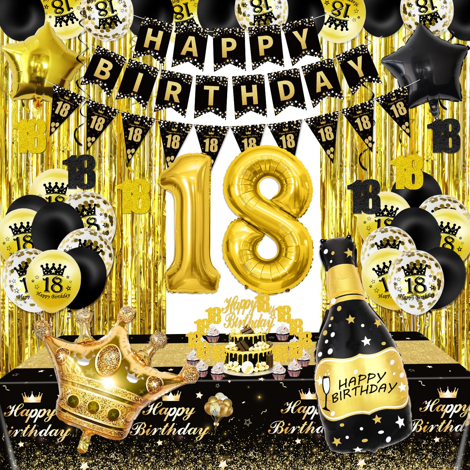 Happy 18th Birthday Banner - Gold & Brown Party Garland Hanging Decorations - View #13