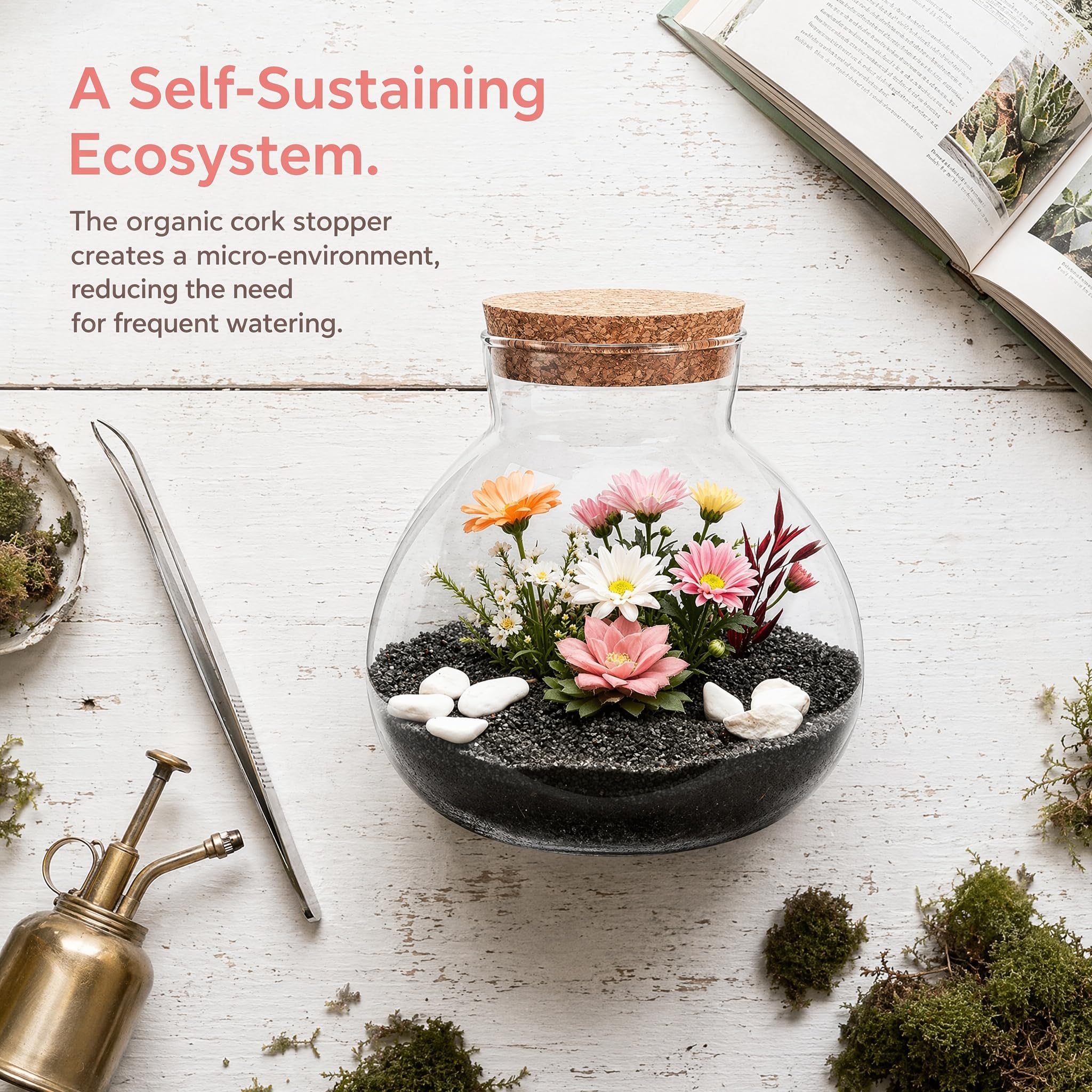 Milisten Terrarium en verre pour plantes, terrarium en liège - Vase en verre - Station de propagation des plantes pour la maison et le bureau - 15 x 16 cm