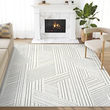 Abani Cozy Cream Area Rug for Living Room, Bedroom - Geometric Diamond Pattern - 6 x 9 - Durable & Easy to Clean