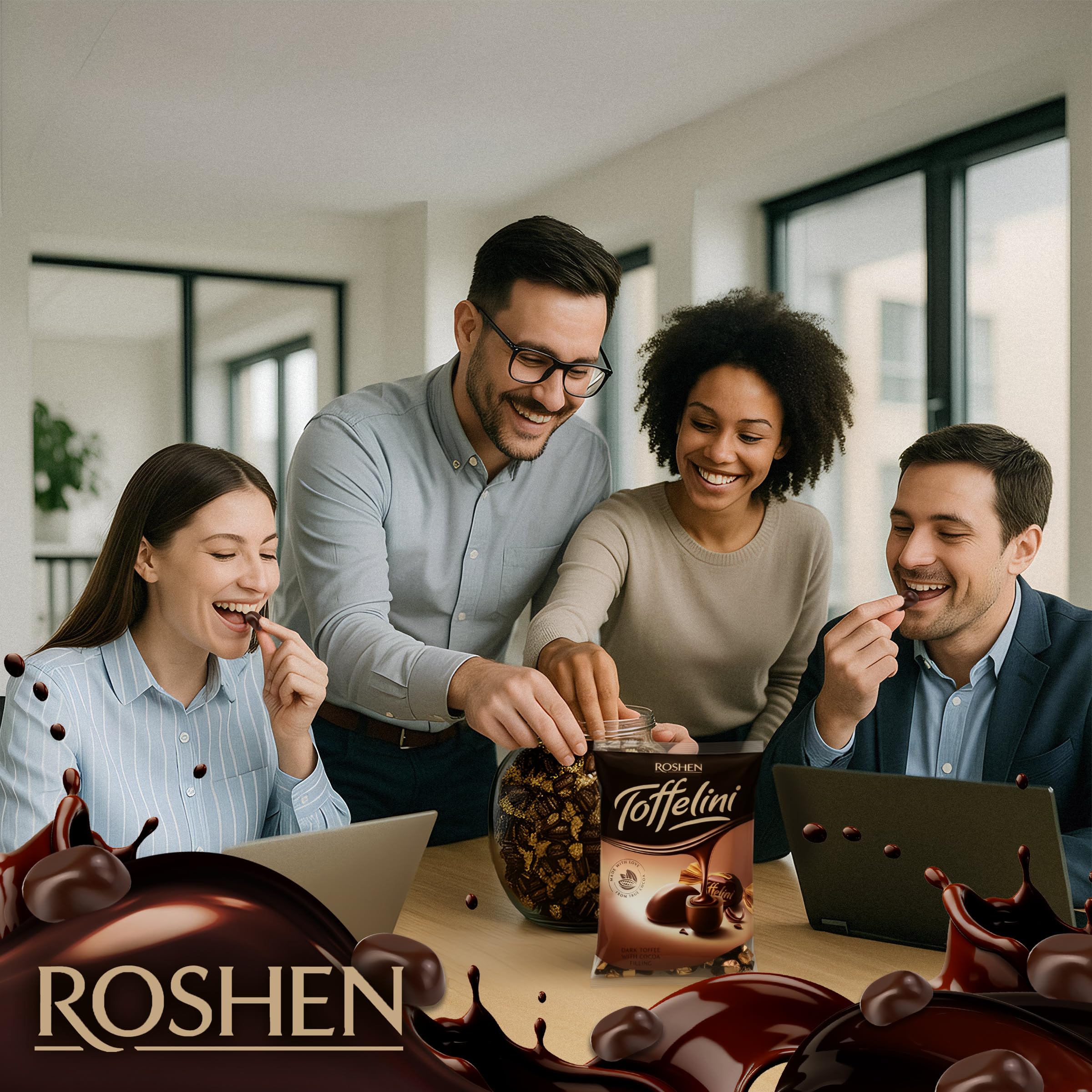 Roshen Toffelini Caramelle al Toffee Ricoperte di Cioccolato Fondente con Ripieno di Cacao, 1 kg