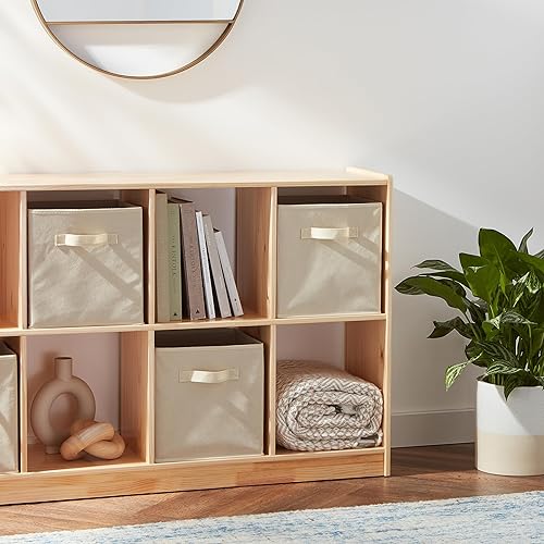 Miniatura 5 de Yaxa Basics Organizador para almacenamiento, de tela, plegable, con forma de cubo, con asas, color beige, resistente, 33 x 33 x 33 cm, paquete de 6