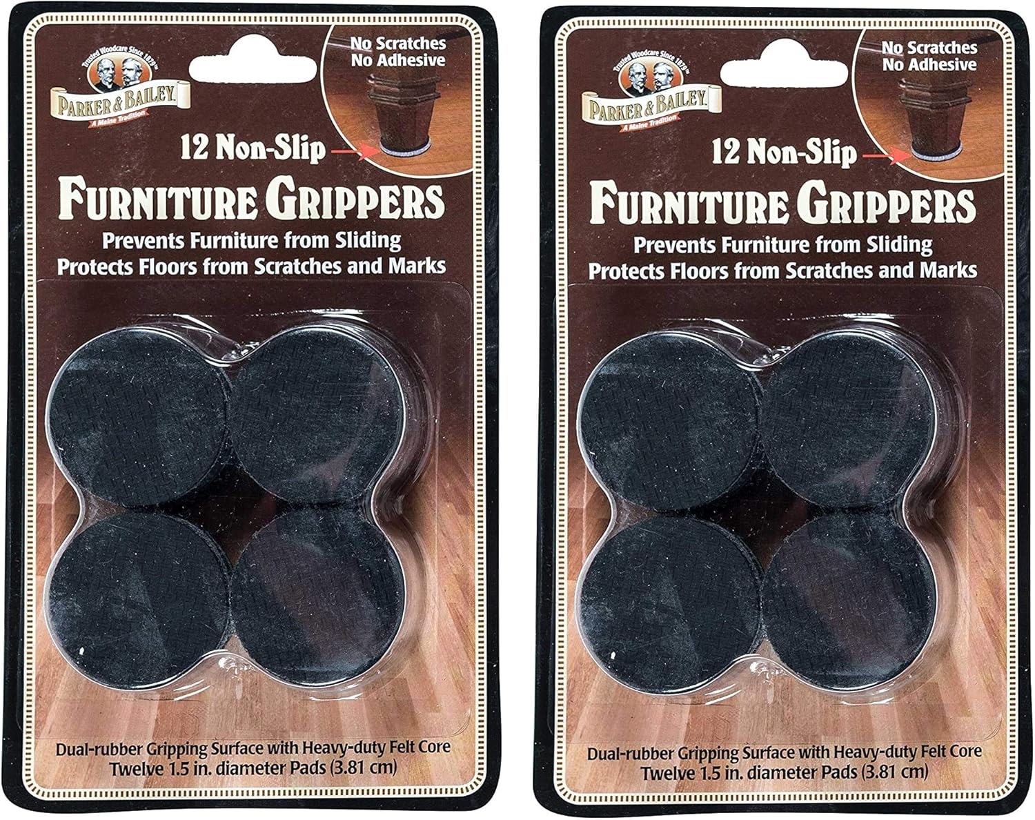 Parker & Bailey 12 NonSlip Furniture Grippers, 2Pack