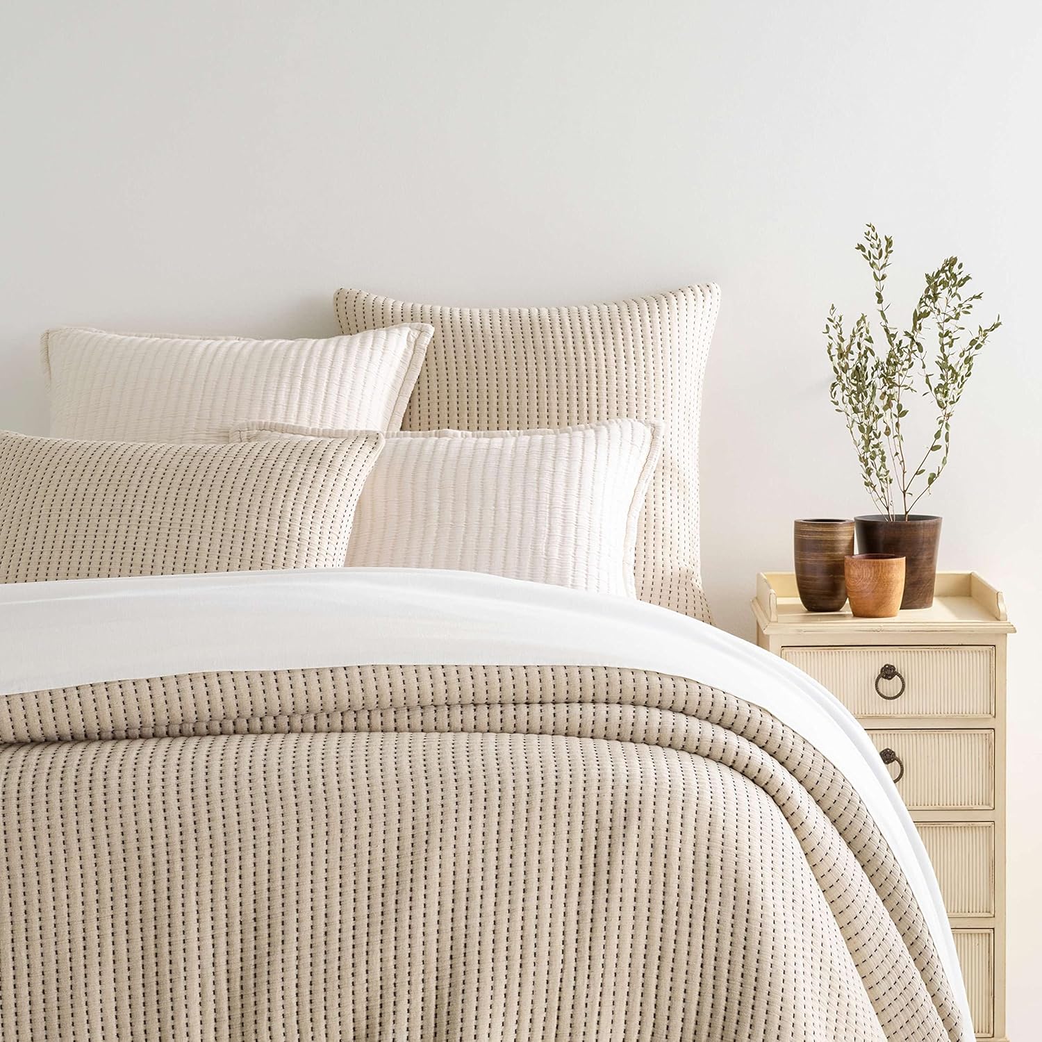 Pine Cone Hill Pick Stitch Navy Matelasse Pillow Sham, Dutch Euro Size, Blue Solid Pattern