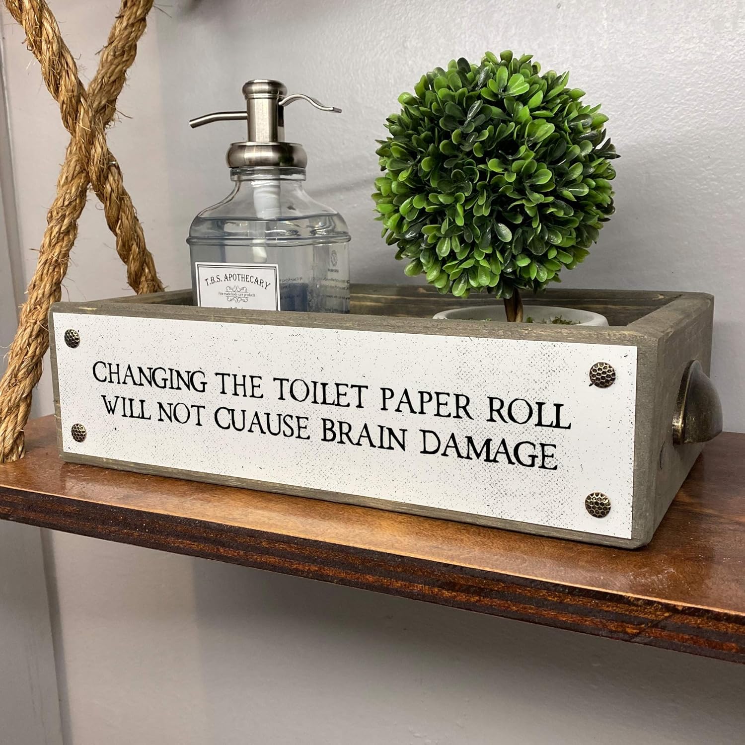 ANVEVO Changing The Toilet Paper Roll Will Not Cause Brain Damage – Bathroom Box – Cute & Funny Rustic Farmhouse Bathroom Decor - Toilet Paper Holder - Wood Boxes with Sayings – Diaper Caddy