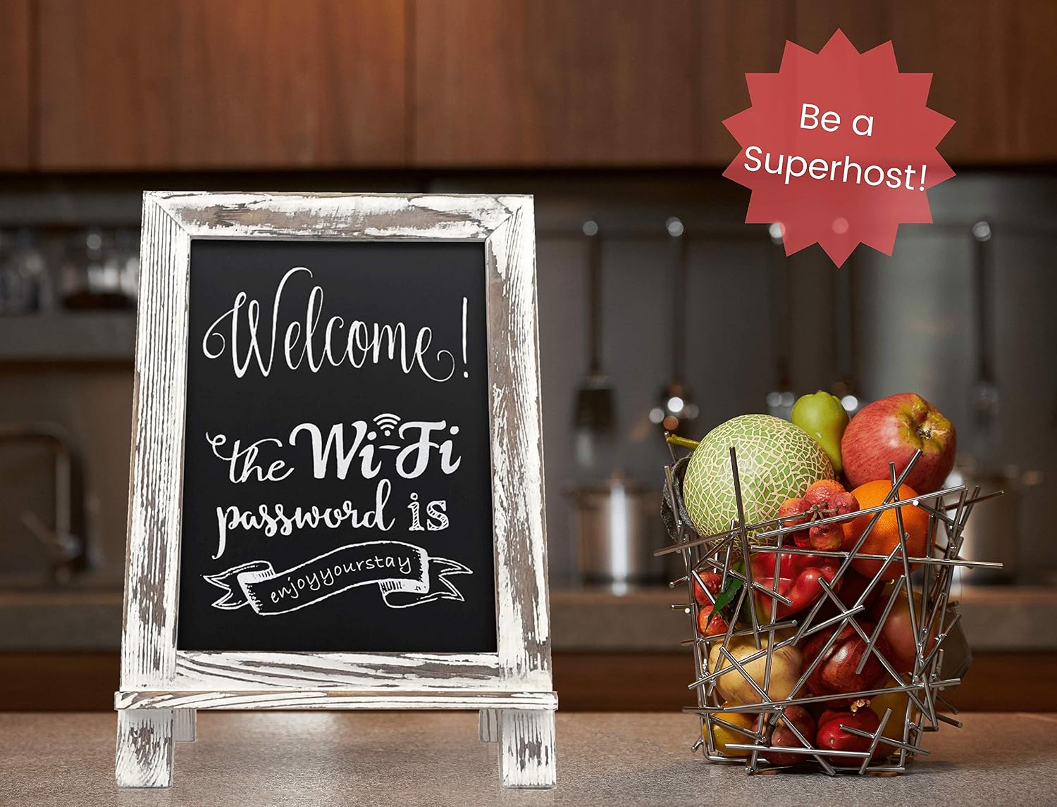 ChalkPro Wooden Framed Standing Chalkboard Sign (Rustic Whitewash) + Includes White Chalk Marker | Magnetic Non-Porous Memo Board | Décor for Kitchen, Home, Bar, Countertop, Wedding, Café, Restaurant