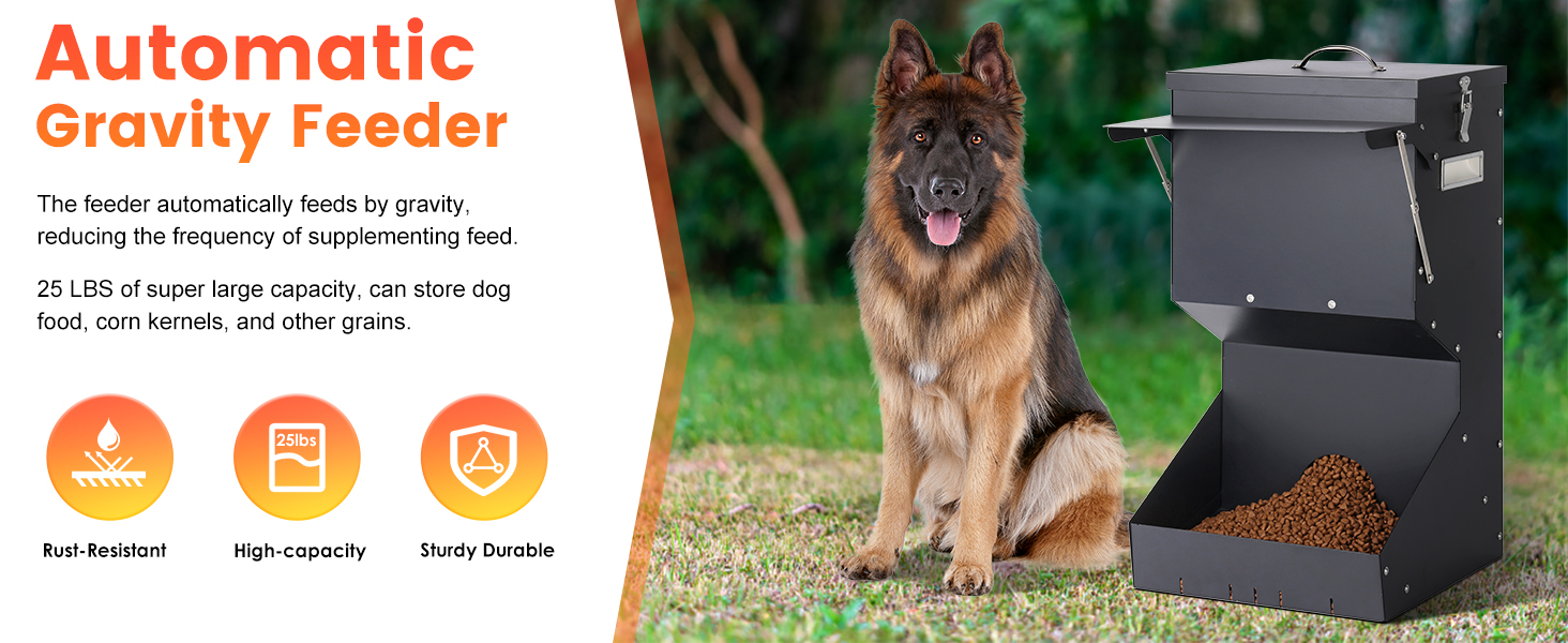 Comedero Automático Para Perros Grande - Galvanizado, Capacidad 11 Kg, Con Tapa Protectora A Prueba De Roedores Y Lluvia - Para Exteriores