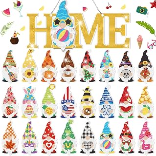 Yousoontic 25 Pcs Magnetic Diamond Art Interchangeable Gnome Wall Decor 13.8 x 6.8 Inch Summer Hanging Seasonal Welcome Sign Back to School DIY Detachable Decorations or Front Door Home Farmhouse Gift