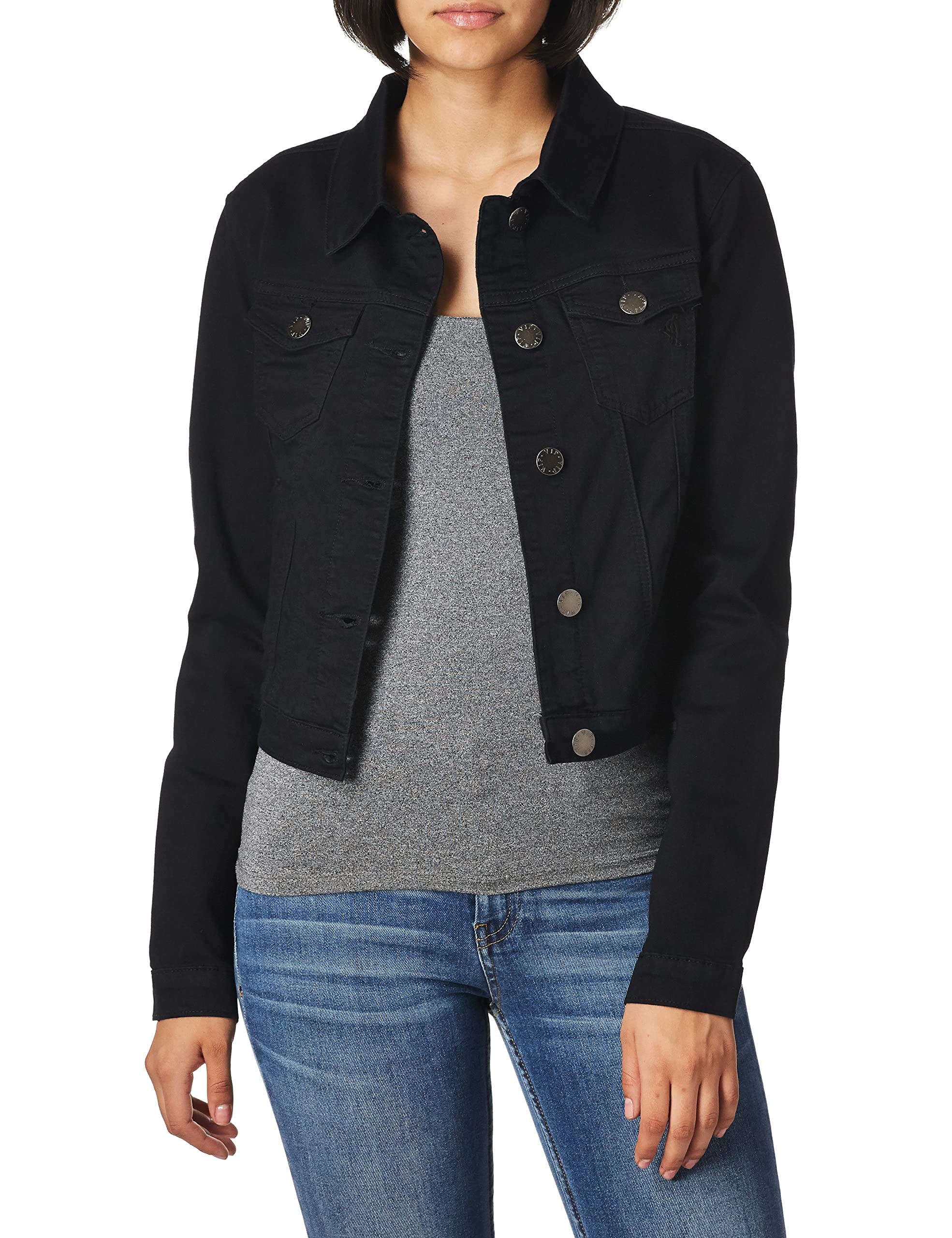 Cropped Black Denim Jacket Frayed Monheurt Oversized Black Cropped