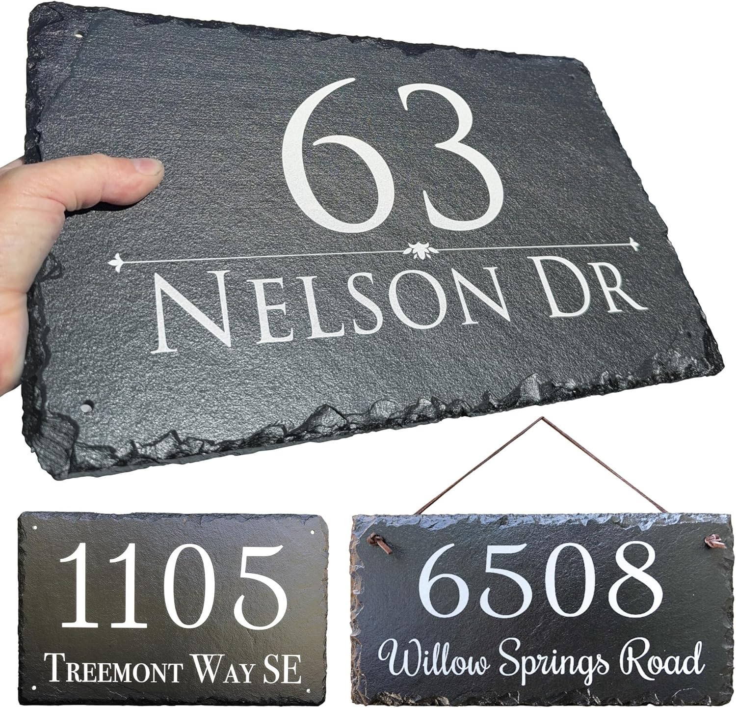 Ink Personalized Slate Stone Address Plaque - Address Signs for Houses - Customized House Sign - Outdoor House Number - Wall Decor Home Address Numbers - Garden Decor Signs (16"x10")