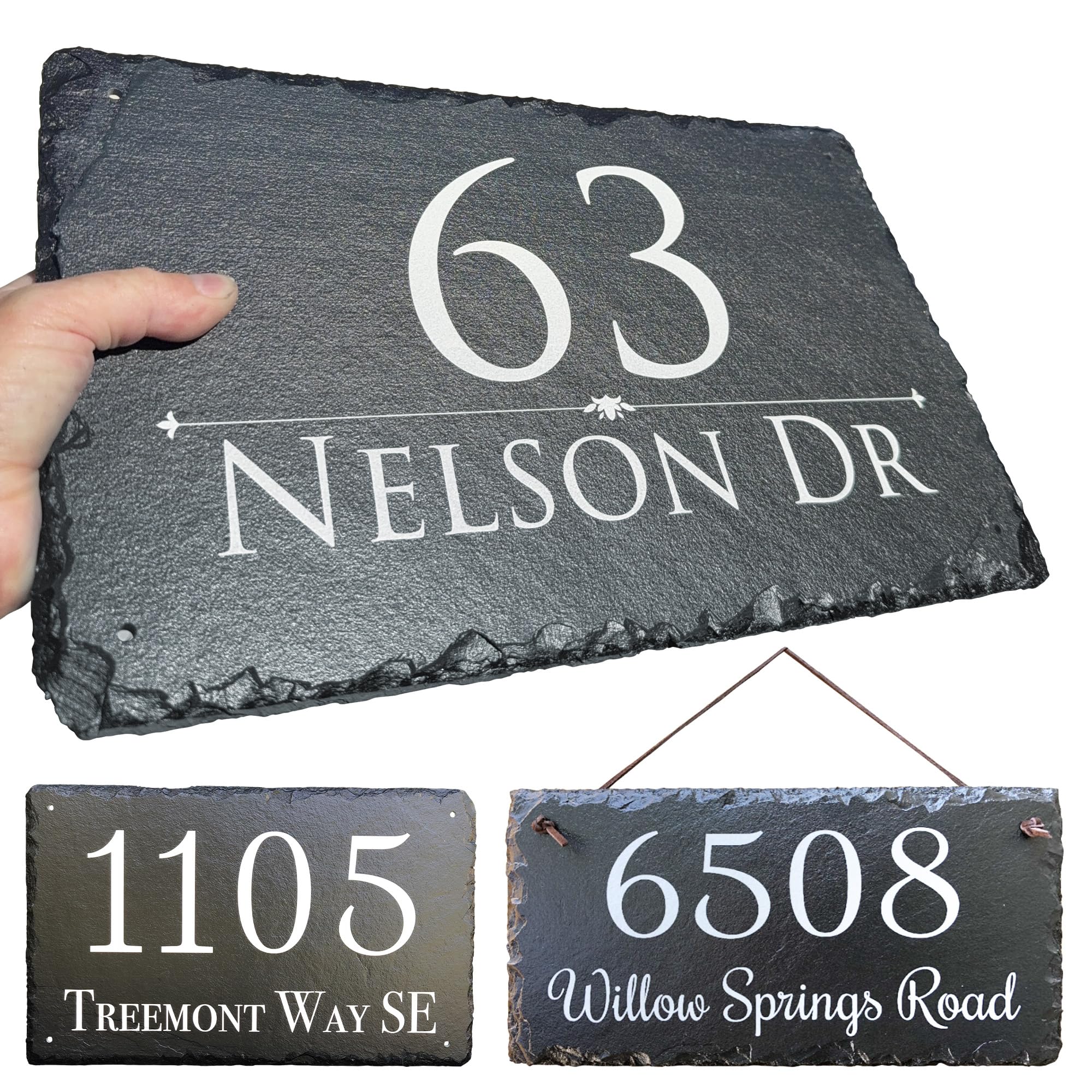 Sassy Squirrel Ink Personalized Slate Stone Address Plaque - Address Signs for Houses - Customized House Sign - Outdoor House Number - Wall Decor Home