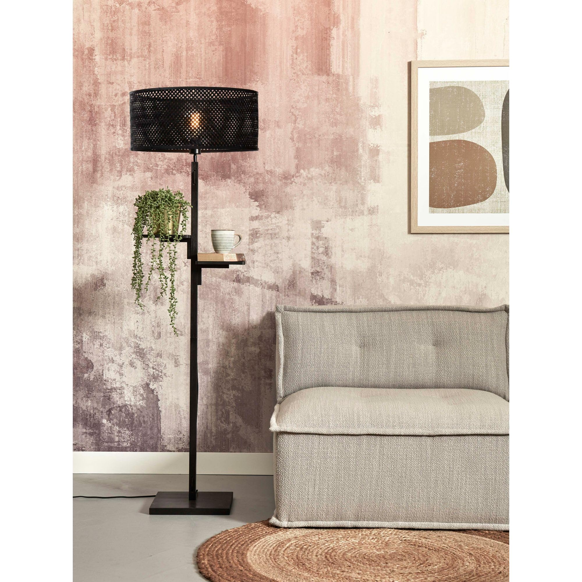 Good&Mojo [W] Lampe sur pied Java avec étagère Noir 50 x 22 cm