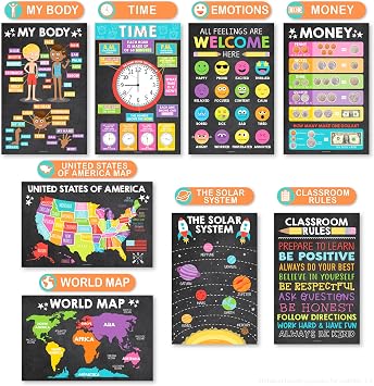 Hadley Designs 16 Educational Posters for Classroom Must Haves - Laminated Pre-K Posters for Toddler Homeschool Essentials, Toddler & Preschool Learning Activities, Kindergarten Classroom Decor
