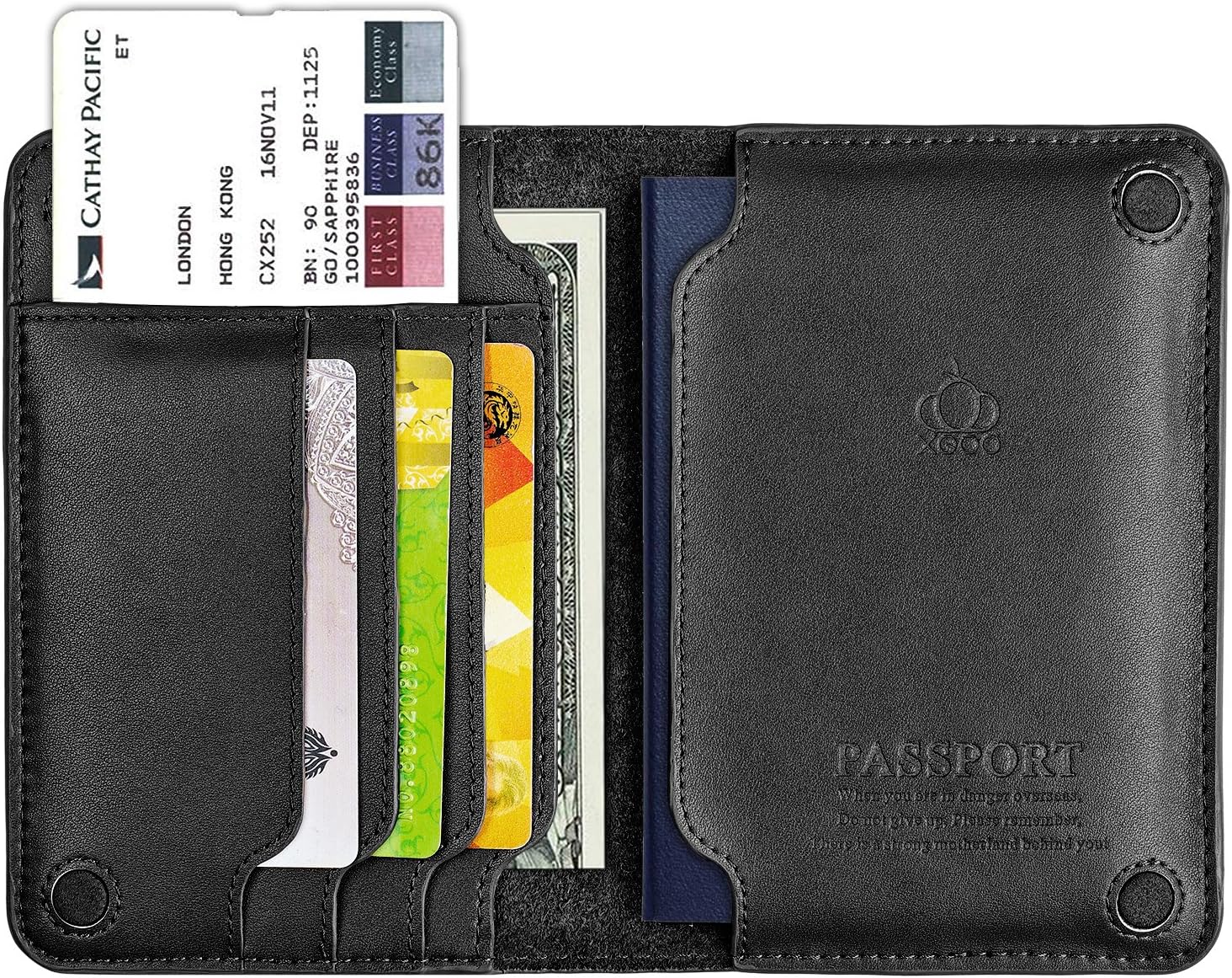 LeeFirst Passport Holder Case,Genuine Leather RFID Blocking Passport Wallet Cover Case With Card Holder (Black)