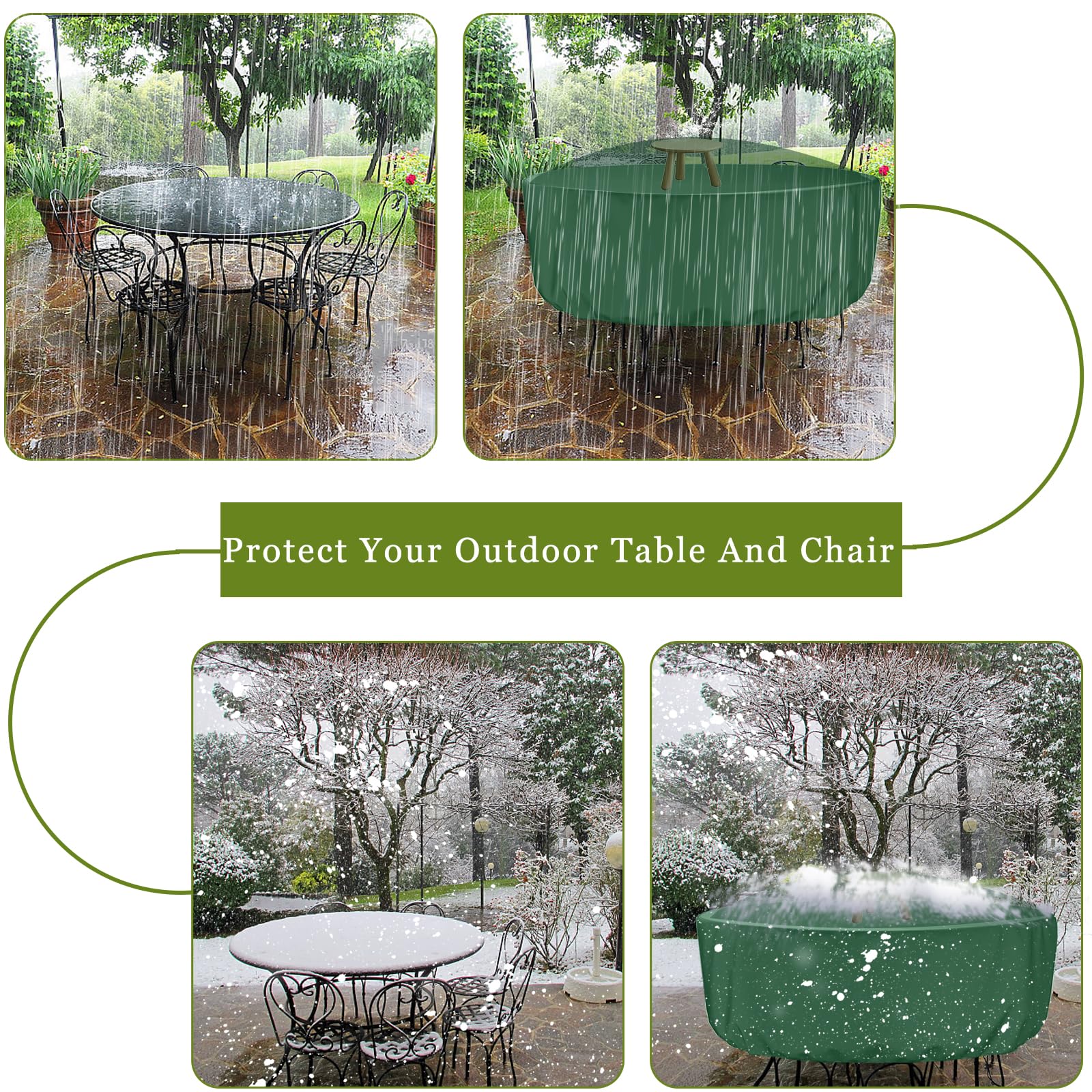 Coperture per Mobili da Giardino Rotondo, Copertura Tavolo Esterno, Copritavolo da giardino, 420D Oxford Copertura Protettive per Tavoli, Sedie e Divani da Esterno, 175x80cm, Verde