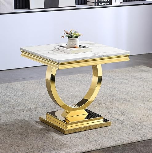 Miniatura 6 de Juego de 2 mesas de café de mármol, juego de mesa de sala de estar de 2 piezas que incluye 1 mesa auxiliar y 1 mesa auxiliar, moderna mesa auxiliar