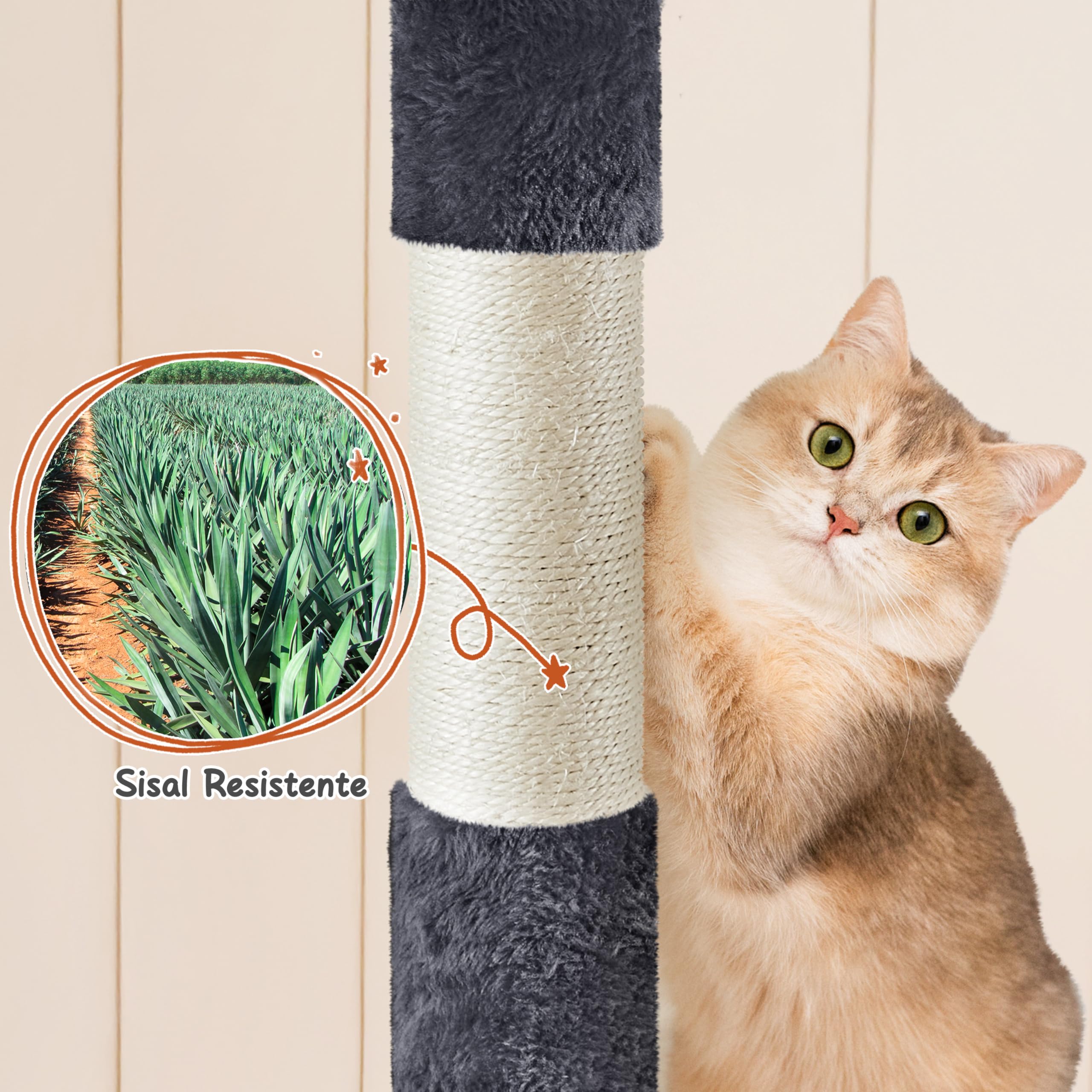 Yaheetech Árbol Rascador para Gatos Torre Escalador para 1-3 Gatos Medianos Rascador Postes con Plataforma 55,5x55,5x194 cm Gris Oscuro