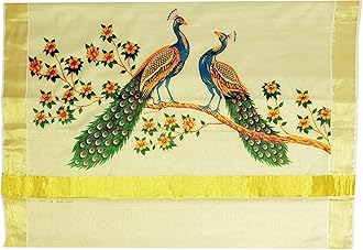 YETTALANWomen's Mural Printed Kerala Gold Tissue Saree with Running Blouse