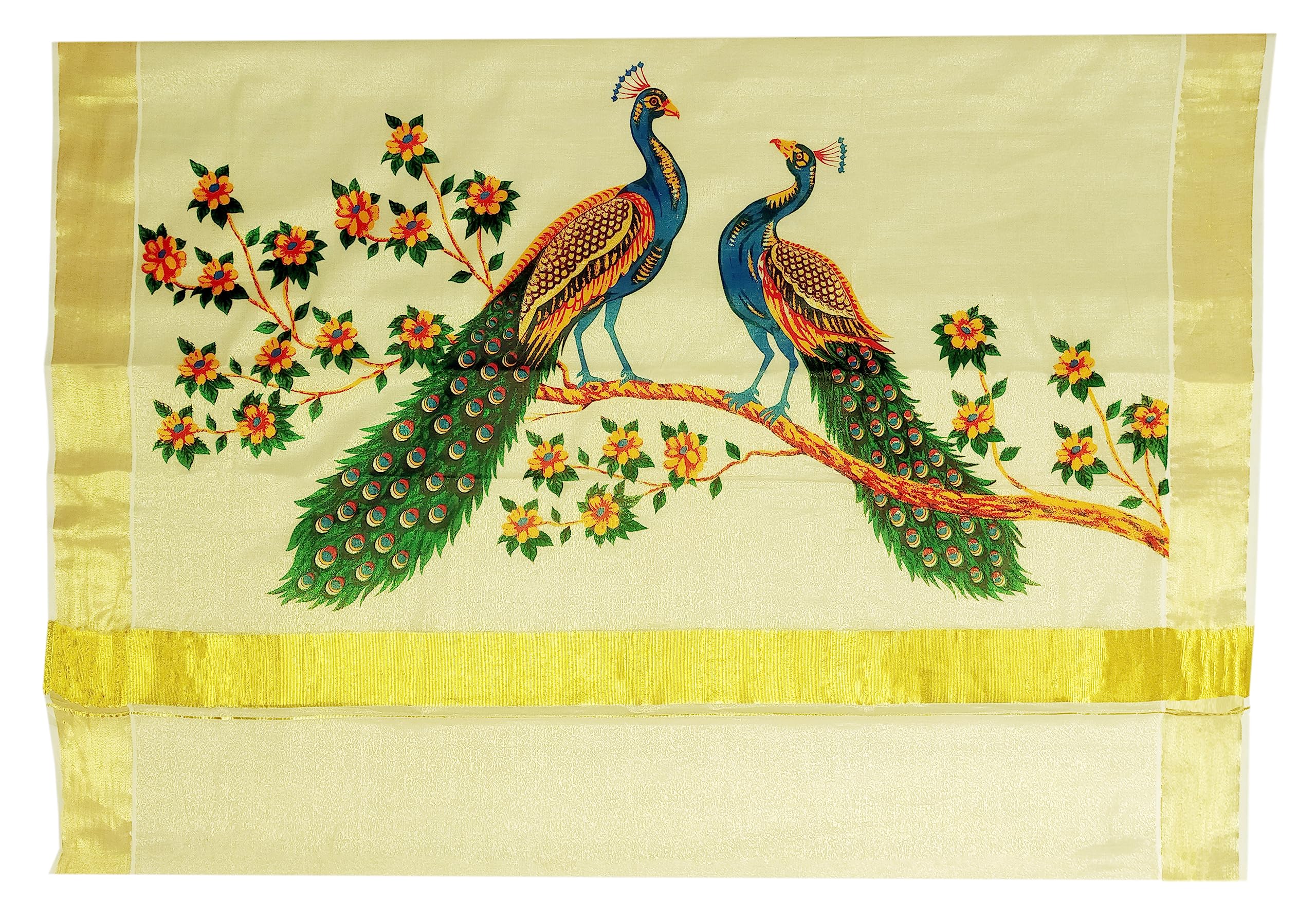 YETTALANWomen's Mural Printed Kerala Gold Tissue Saree with Running Blouse