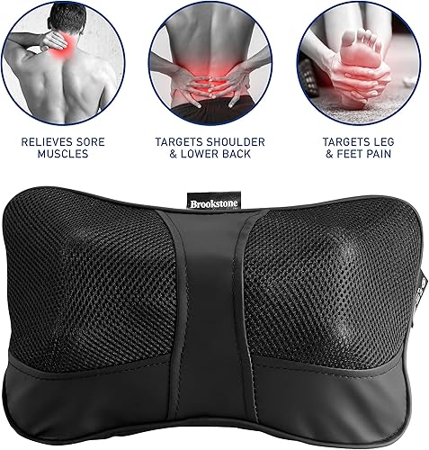 Miniatura 4 de Brookstone Shiatsu Masajeador de cuello y lumbar, almohada de masaje profundo con calor, cuello, hombros, piernas, masajeador portátil lumbar,