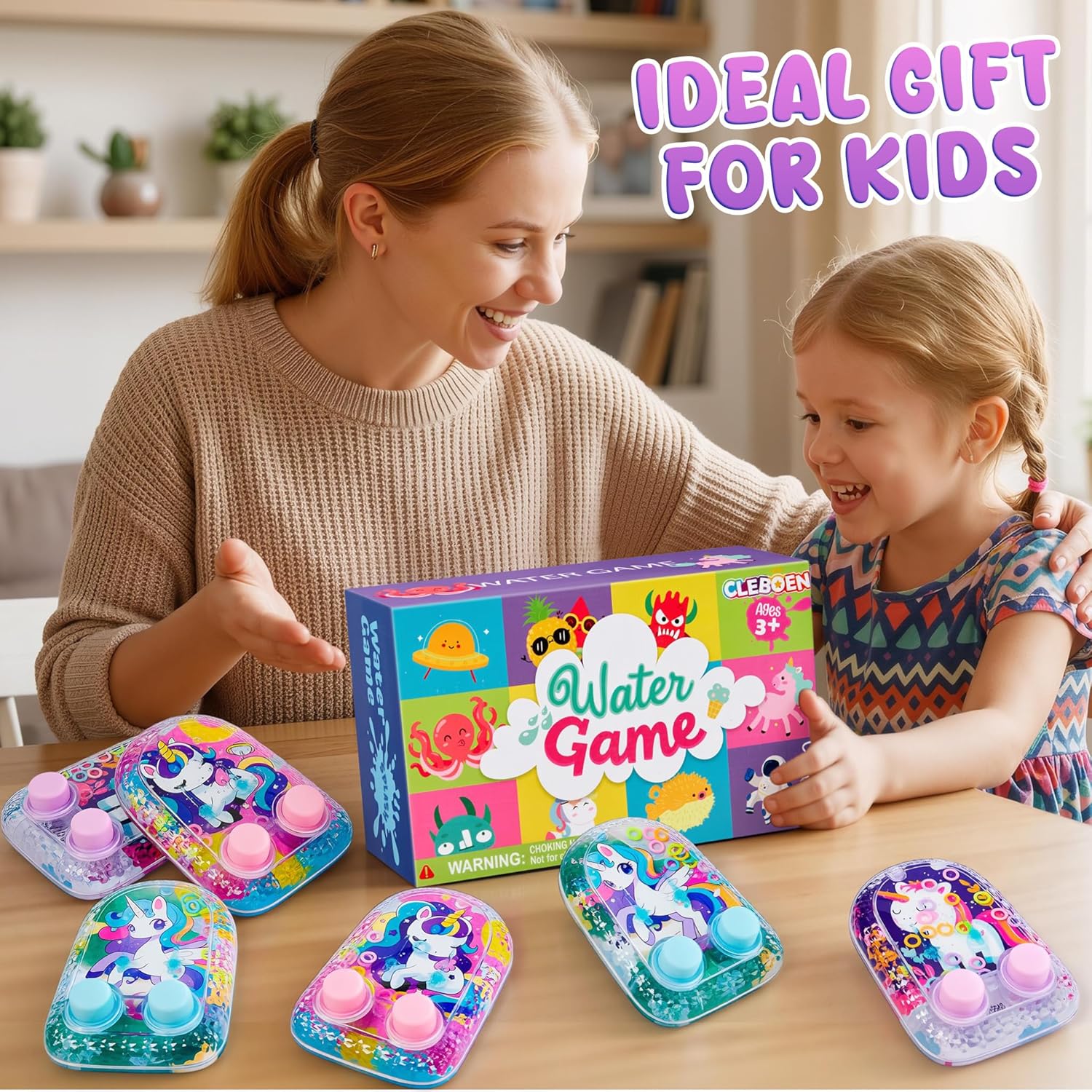 Cleboen 12 Pack Handheld Water Games for Kids, Water Ring Toss Handheld Games Unicorn Party Favors Goodie Bag Stuffers Classroom Rewards for Boys Girls, Stress-Relief Car Games Travel Toys
