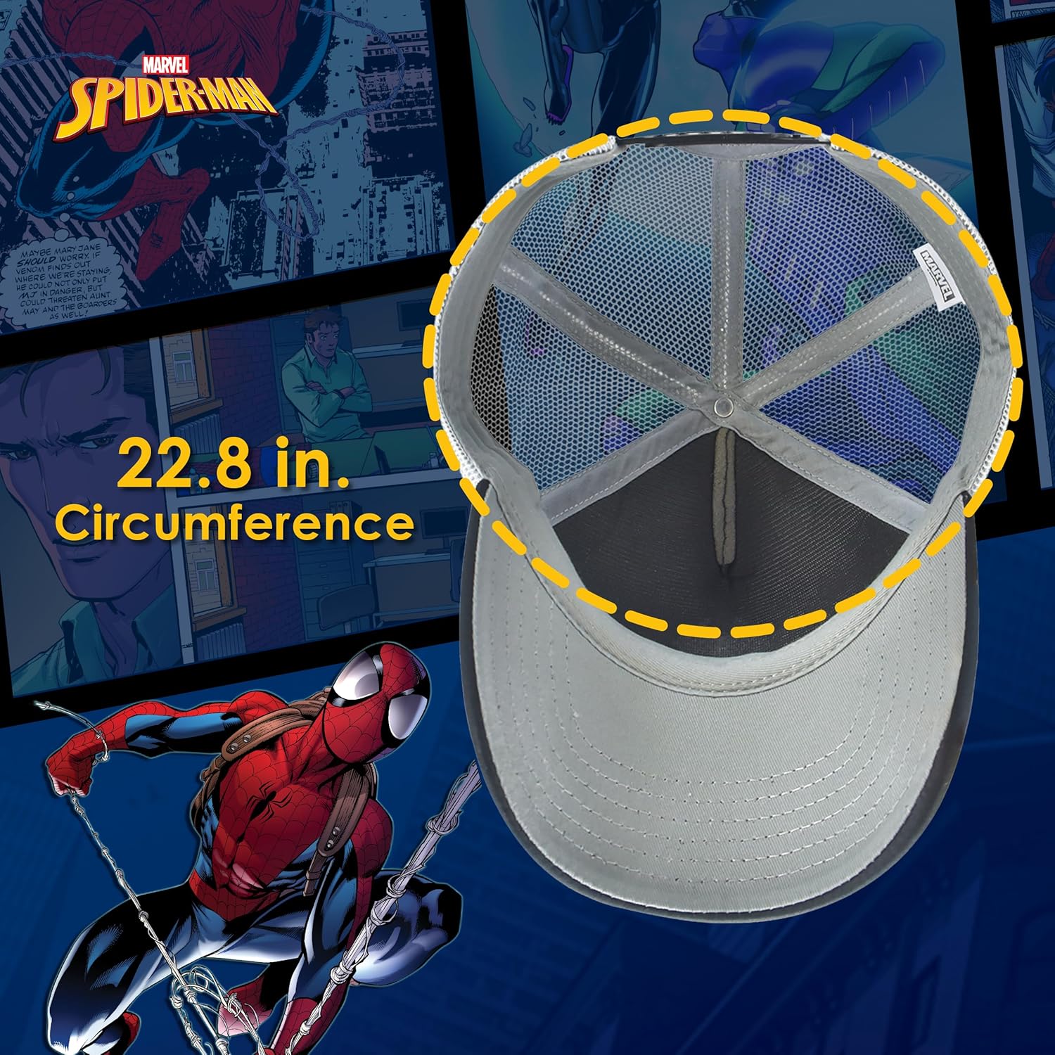 Marvel Spider-Man Baseball Cap, Miles Morales Logo Adjustable Snapback Hat with Curved Brim, Black, One Size - Image 5