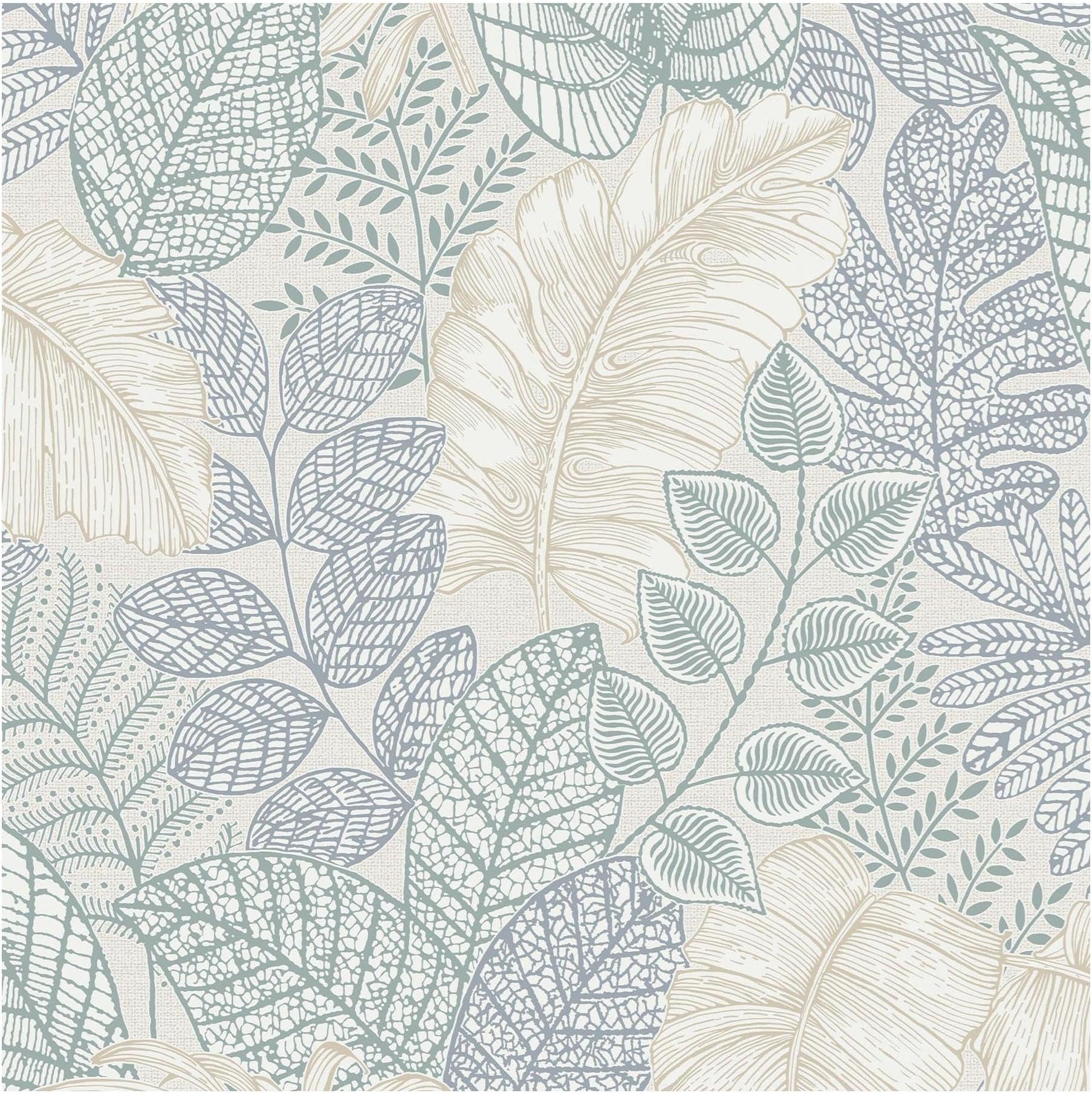 Scattered Leaves Floral Duck Egg Blue Wallpaper | Paste the Wall | White Leaves | Eco Friendly