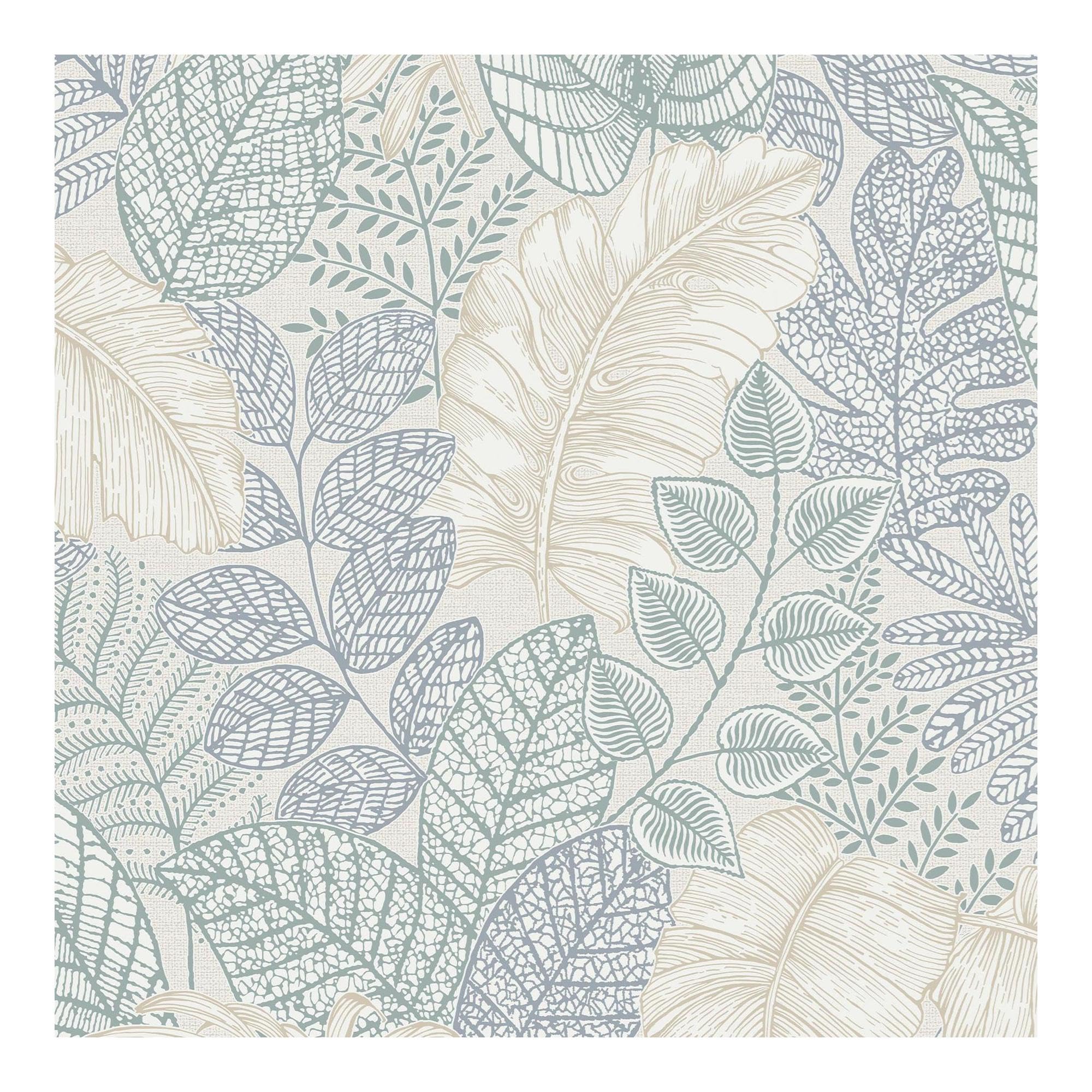 Superfresco Easy Scattered Leaves Floral Duck Egg Blue Wallpaper | Paste The Wall | White Leaves | Eco Friendly