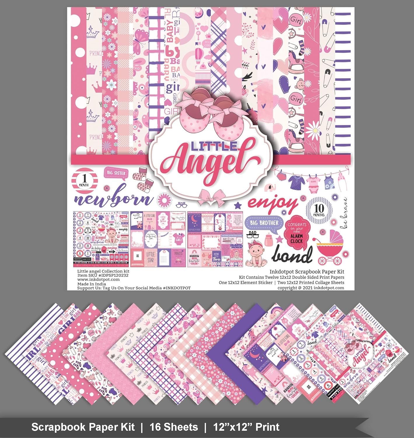 Pink Baby Girl Theme Collection Double,Sided Scrapbook Paper Kit Cardstock 12"x12" Card Making Paper Pack of with Sticker Sheet - 16 Pages - Baby Pink