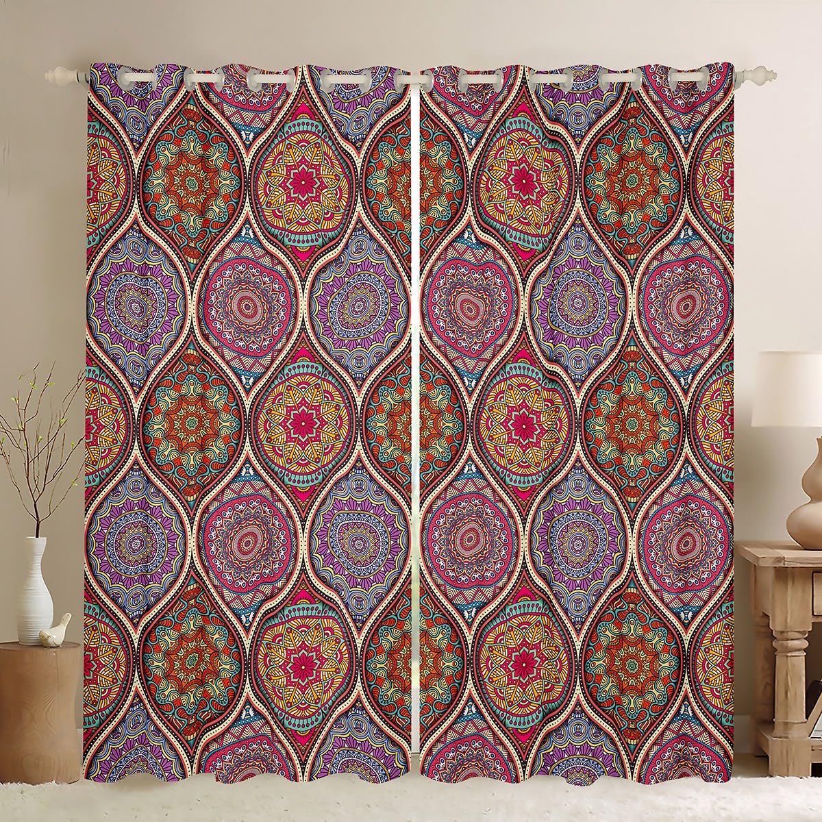 Geometric Curtains for Bedroom Living Room Kids 30%-50% Blackout Curtains Boys Girls Modern Art Darkening Drapes African Pattern Window Treatments Tribal Colorful W46*L54