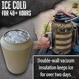 Iron Infidel Battle Bottle - One Gallon Insulated Water Bottle with Dual Carry Handles - 128 oz Tactical Stainless Steel Water Jug & Rugged Extra Large Sleeve With Storage (OCP Camo 128 Ounces)