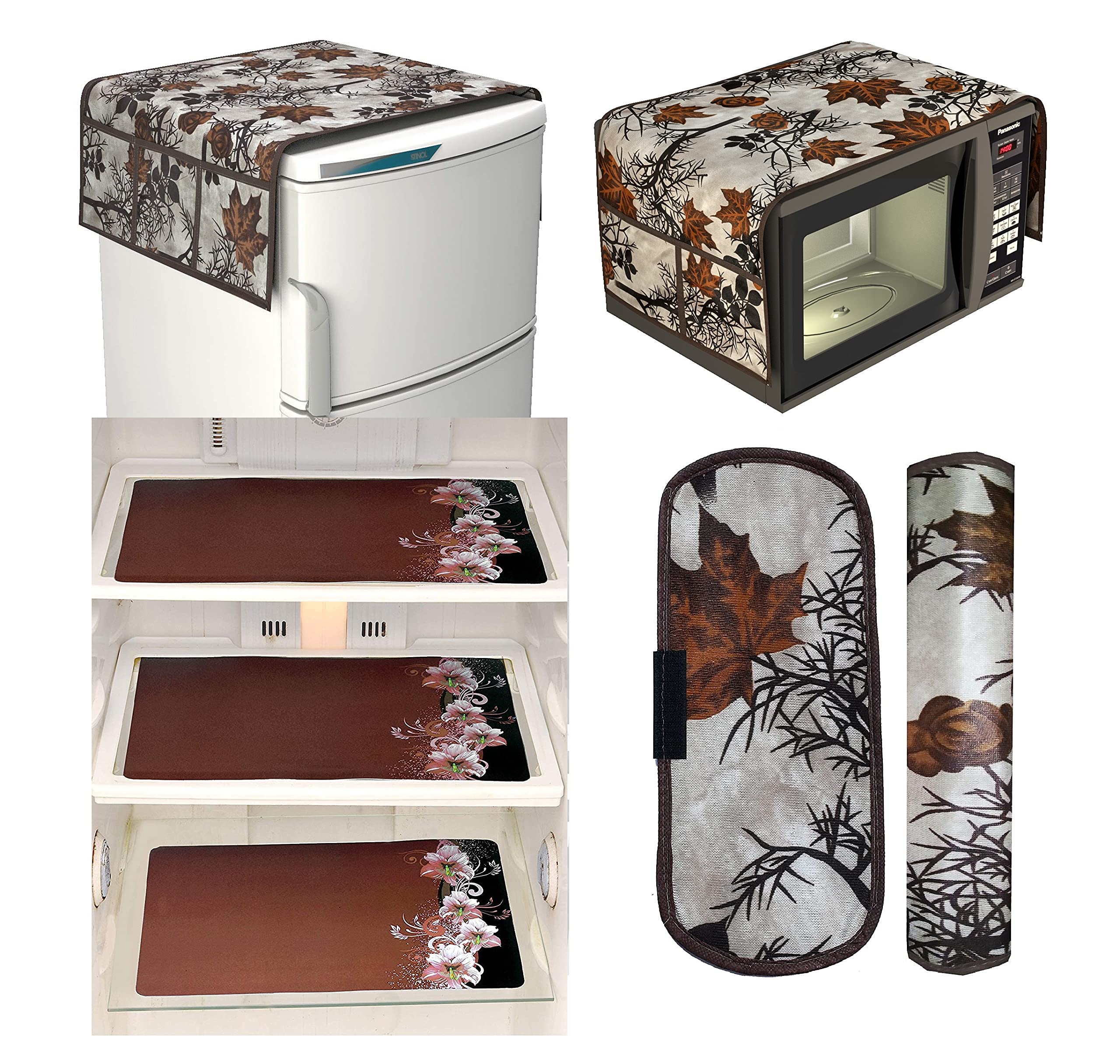 Factcore Kitchen Combo Fridge Top Cover, Oven Cover 1 Piece,2 Piece Fridge Handle Cover, 3 Pcs Fridge Mats (Black Classic), (Set of 7 Piece) (Brown Branch Oven Combo) (B09H8W4HCY) Amazon Price History, Amazon Price Tracker