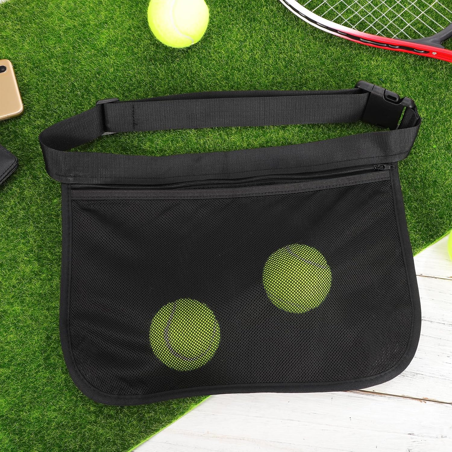 Yardwe Adjustable Tennis Ball Holder, Pickleball Waist Pouch Holder Tennis Storage Bag & Pickle Accessory, Holding 8-10 or s