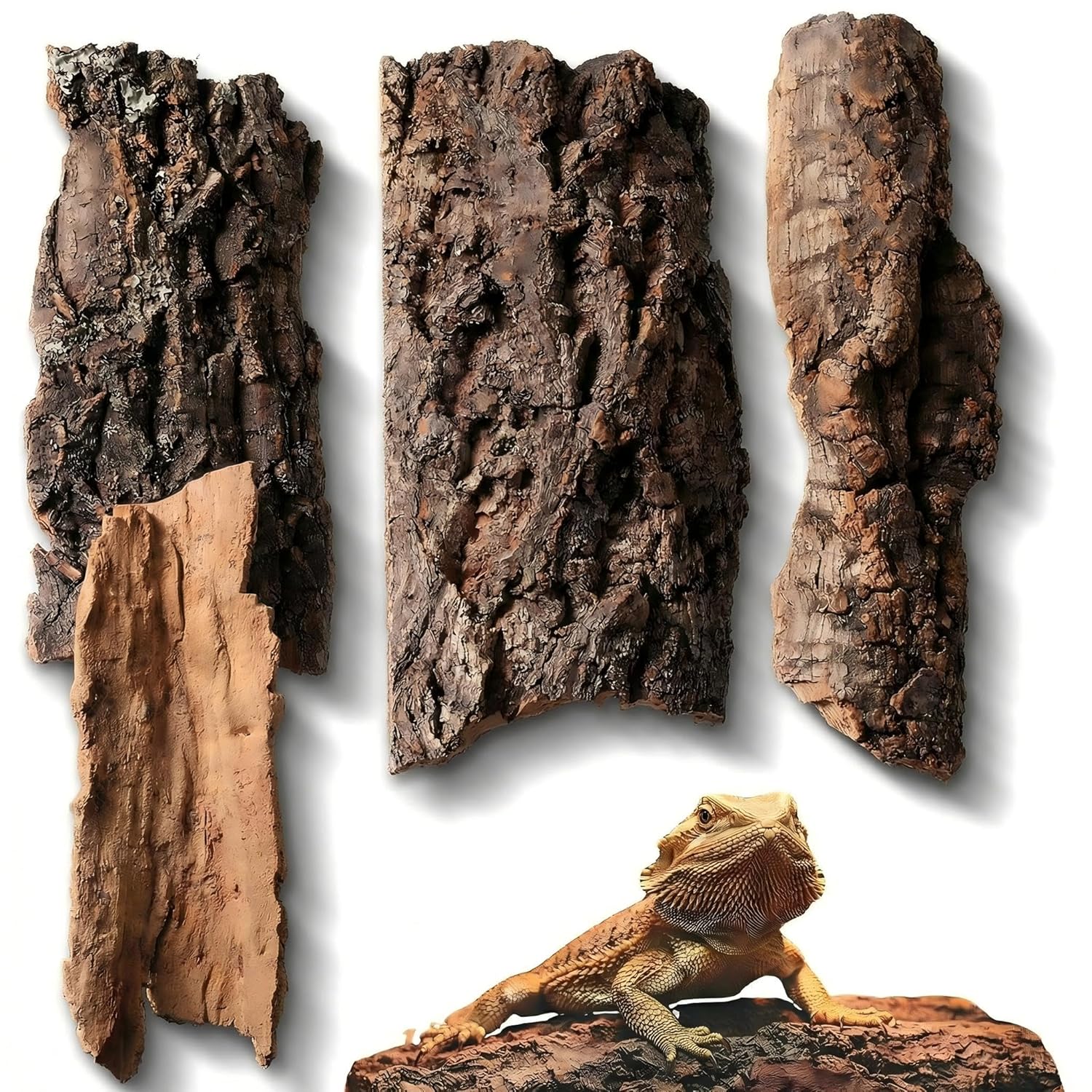 4pcs Reptile Bark Decor Wood,Natural Cork Bark, Bark Cork Hides Water Bark Flats Decor,Reptile Bark Cork Wood Bark Terrarium for Bearded Dragon Lizard Geckos Tortoise Random...