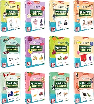 Flash Cards for Kids (Set of 12) Early Learning Flash Cards Easy & Fun Way of Learning 1 Year to 6 Years Babies (Combo Set)