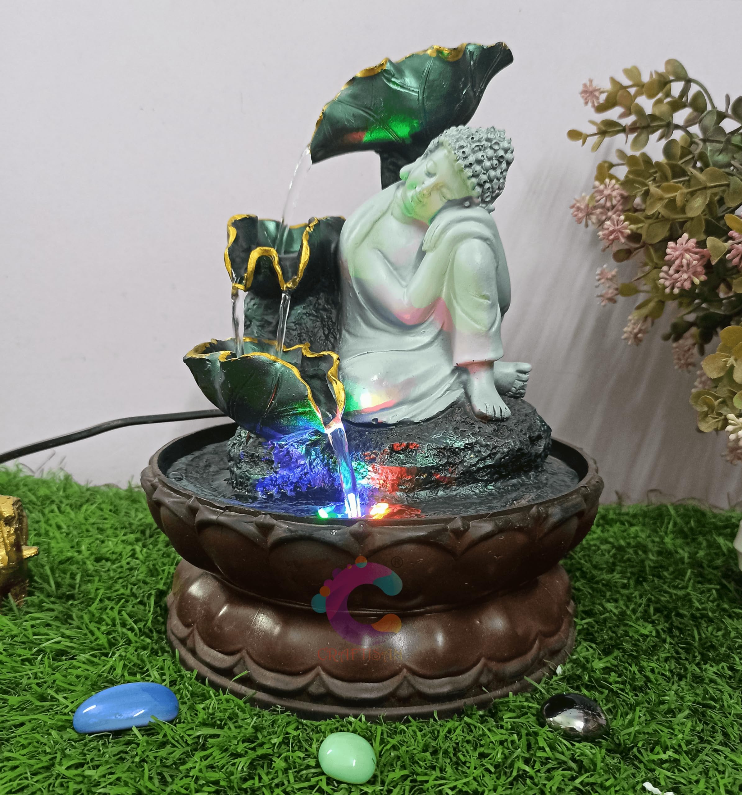 Craftisan™ Decorative Water Fountain for Home Décor, Office, Indoor & Outdoor, Garden, Puja Room, Vaastu, Reception, Spa, Gifting. (Grey Buddha UR-048)-image-7