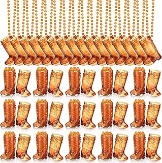 Sieral 48 Pcs Boot Shot Glasses on Beaded Necklace Plastic Cowgirl Shot Glass Cup Necklace Bride Supply for Bachelorette Carnival Party Birthday Wedding Supply (Transparent Brown)