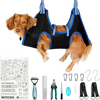 Cat and Dog Grooming Hammock - DIY Dog Grooming Supplies with Dog Sling Pet Grooming Harness, Nail File, Comb, and Dog Nail Trimmers - Bundled Grooming Kit for Small to Large Pets